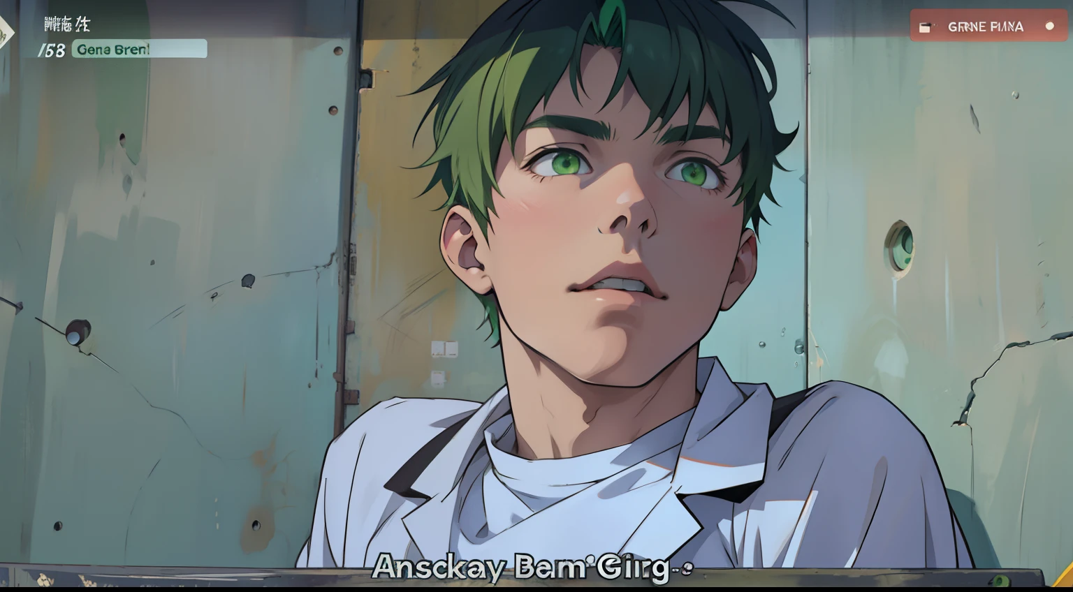 beautiful teenage boy 16 years old green hair green eyes
