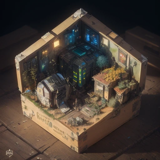 3598年Mars realistic model, (split ends, original photo, best quality, masterpiece:1.4),Steampunk Cyberpunk 6820 City,(CyberpunkMars light:1.3), Mars (related to land),(in a small nature box:1.3),Isometric, small nature, landscape on foundation,landscape,
