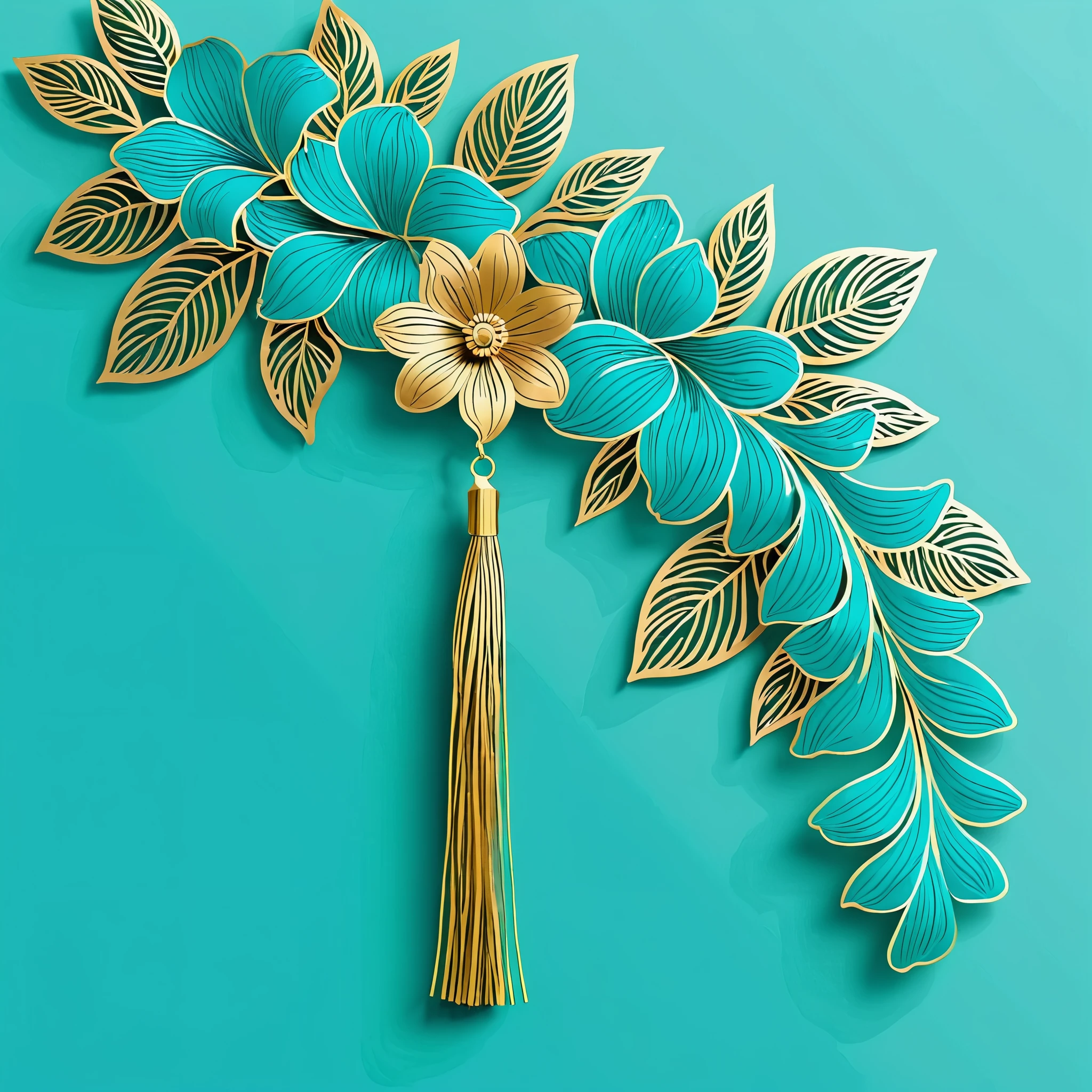 contrast，flower，curve，tassel, Beautifully，simple, Ultra-clear，extreme details，tangled，cyan background，masterpiece，Ultra-clear