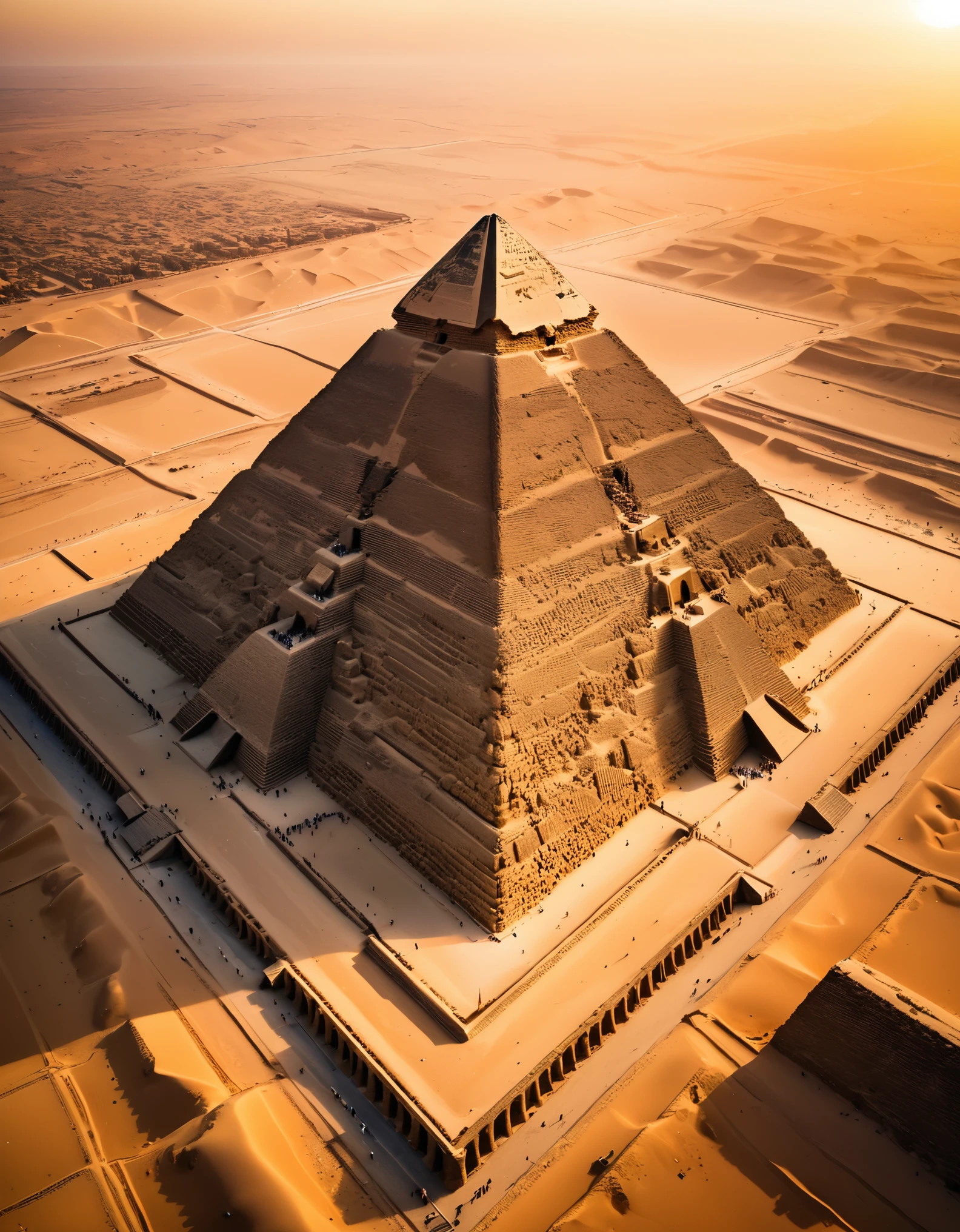 Aerial photography of the Pyramid of Khufu in Egypt at sunset，totally symmetrical，desert