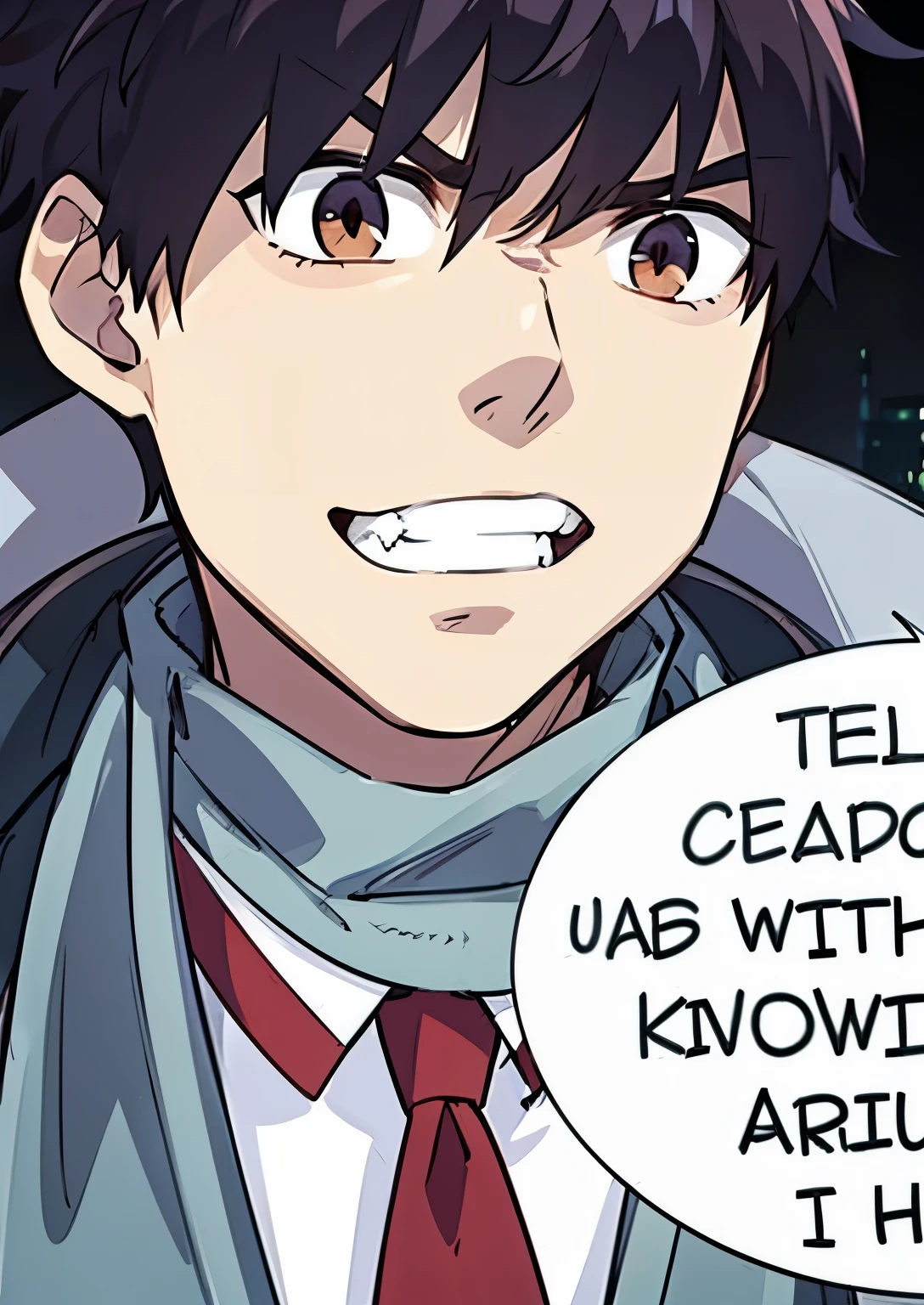anime style, A guy squat at rooftop, outdoors, upper body, evil eyes, angry, brown eyes, devil, dark smoke, fire at city building, front view, focus on viewer, photo real, ultra detailed, masterpiece, ultra high quality, ultra high resolution, ultra realistic, ultra reflection, ultra lighting, detailed background, dramatic lighting, low key, dark tone, 8K