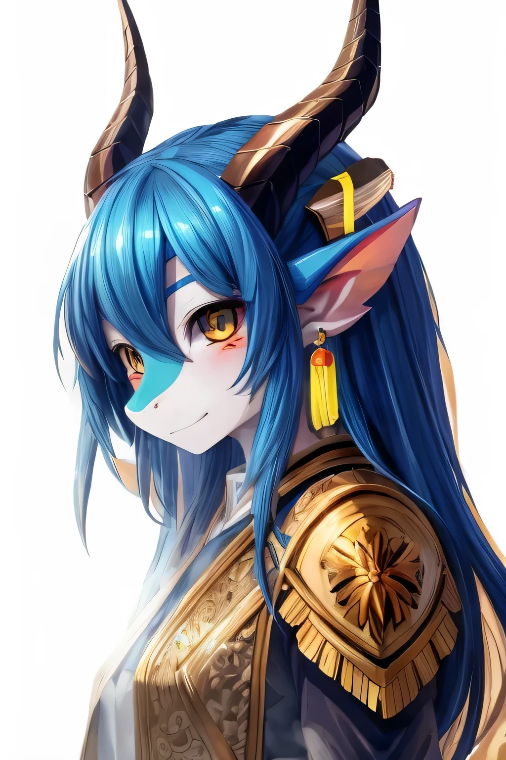 a close up of a woman with blue hair and horns, portrait knights of zodiac girl, mizutsune, onmyoji portrait, high quality anime artstyle, portrait of jinx from arcane, anime style 4 k, anime style. 8k, stylized anime, she has elf ears and gold eyes, realistic anime artstyle, anime artstyle, 2 d art