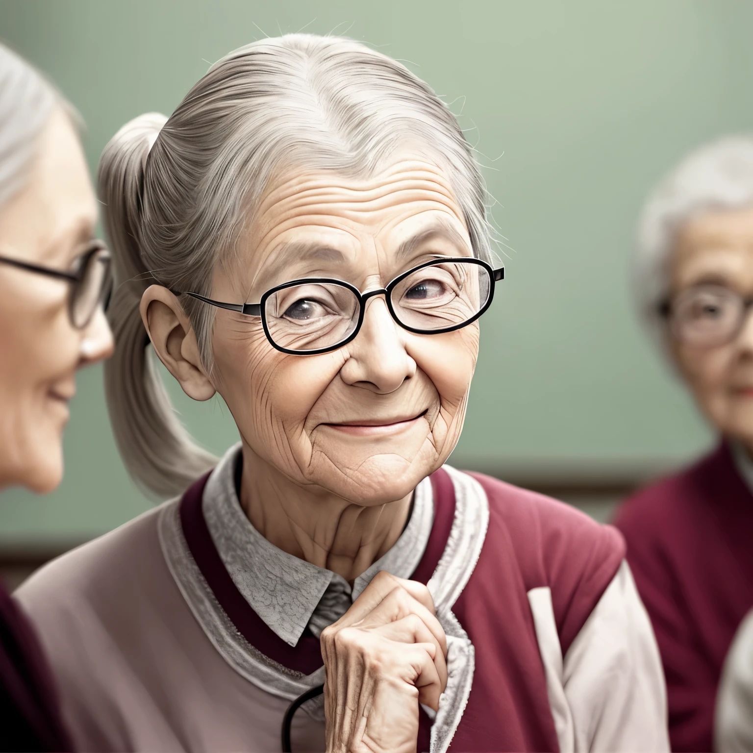 Teacher glasses old lady ponytail
