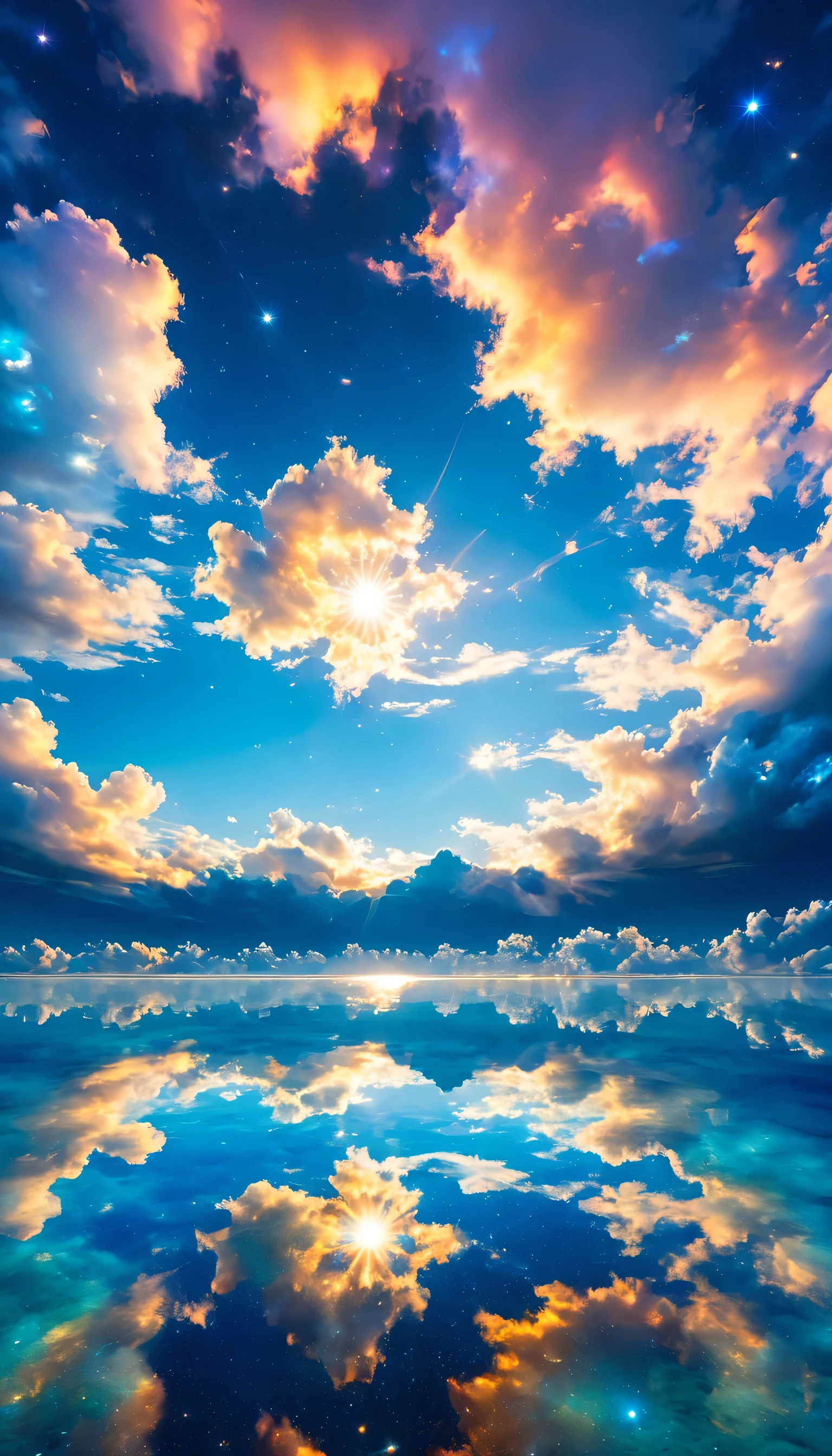 The sky is reflected in the mirrored sea,reflection,symmetry,Uyuni,,A beautiful sky spreads out,dream-like,summer,cloud,sky blue,Marine blue,wonderful景色が広がります,,Highestの時間をあなたに,Highest品質,photograph,structurally correct,perfect composition,広告用に撮影されたphotograph,beautiful light and shadow,Photographed by a professional photographer,Highestの景色に選ばれた,rich colors,Cast colorful spells,become familiar with,wonderful,wonderful,light effect,Sparkling,reflection,night,night空,star,Highest