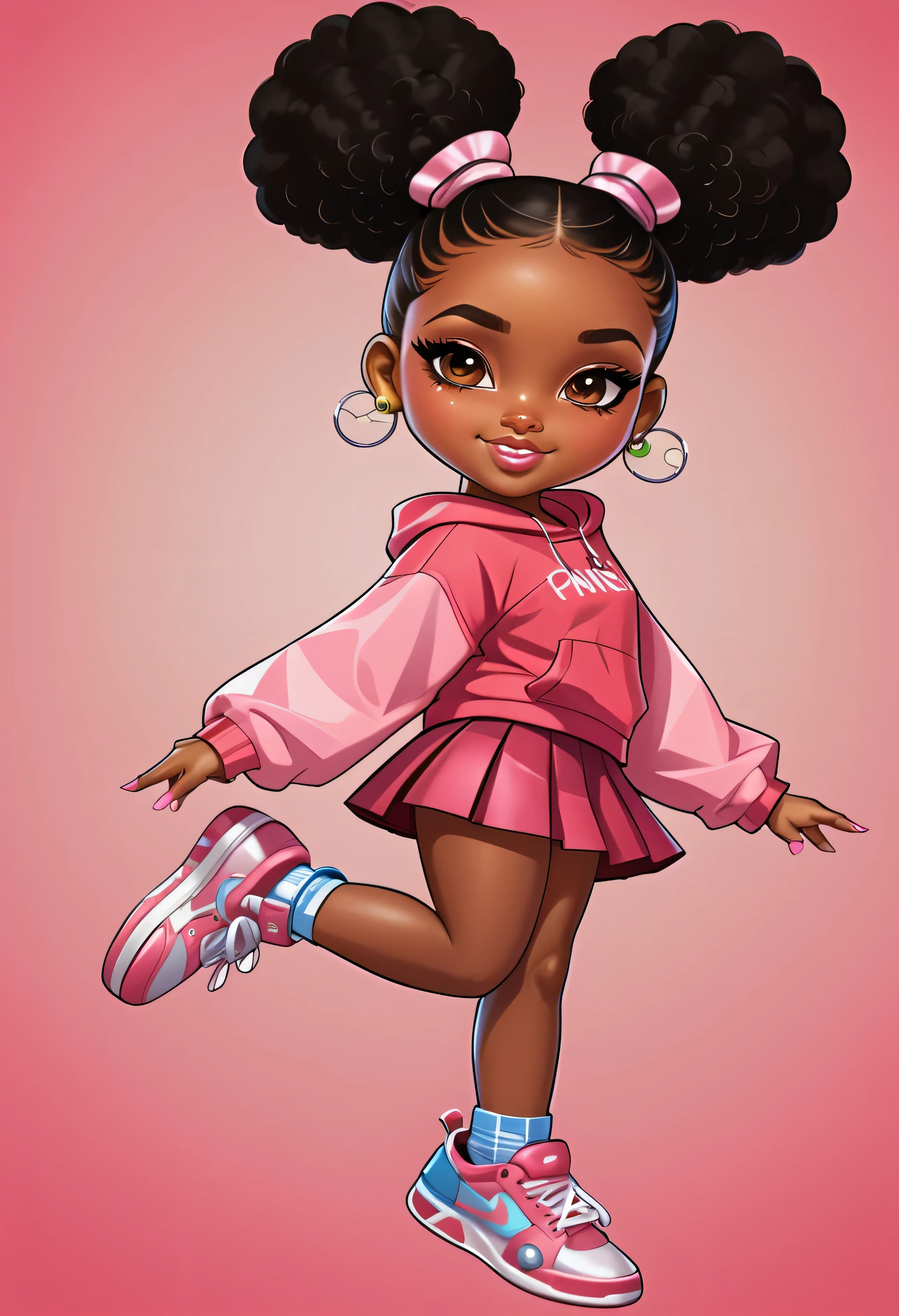 cartoon girl with big hair and pink outfit holding a tennis racket, cartoon style illustration, cute art style, cartoon art style, cute artwork, cute detailed digital art, cute cartoon style, super cute funky black girl, cartoon artstyle, cute digital art, adorable digital painting, cute cartoon character, in style of digital illustration, urban girl fanart, cute character, in cartoon style, (good hand)