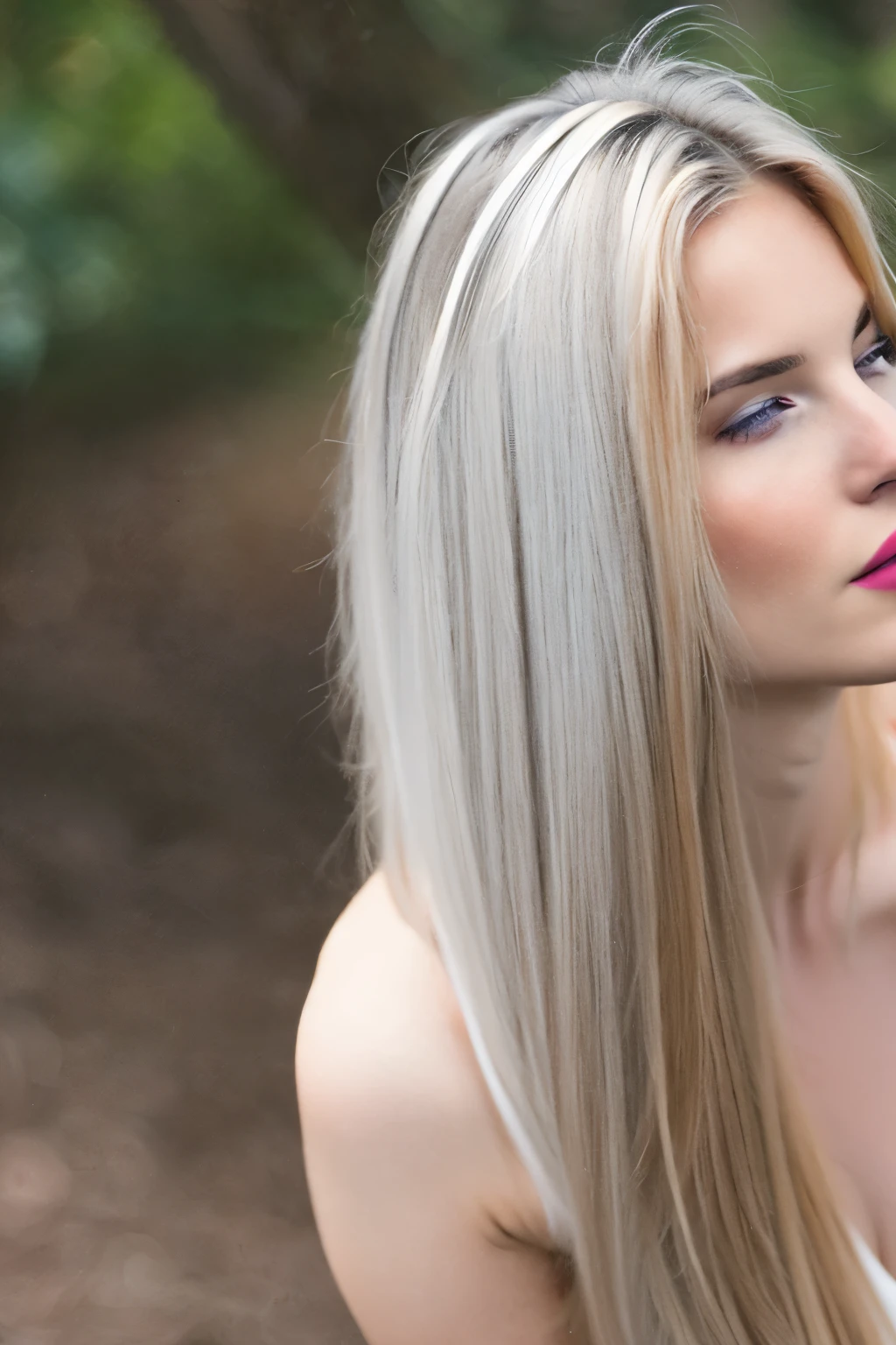 A young girl with huge brown-red areolas large nippels blue eyes and white hair shows her belly hair public hair vagina hairy pussy