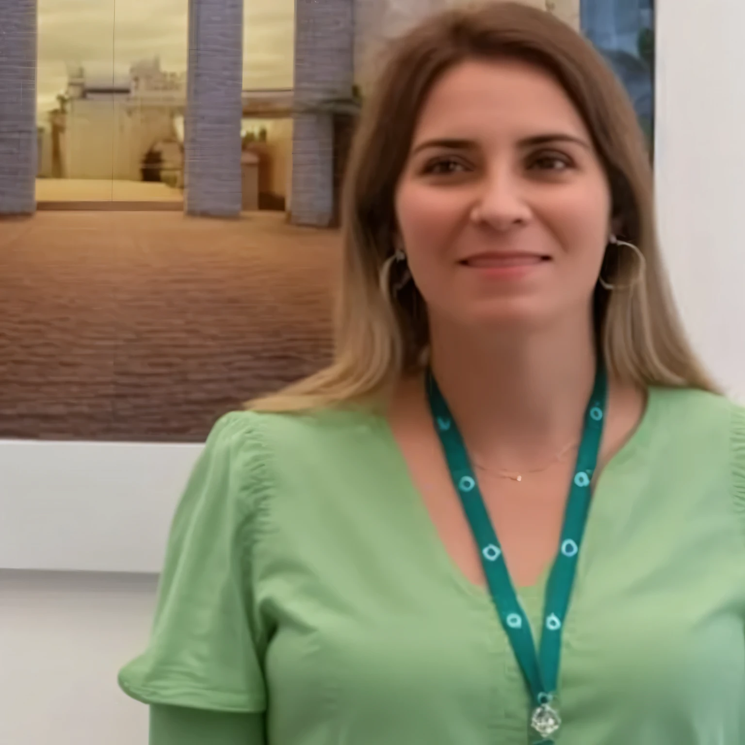 woman in a green shirt in front of a photo of a building, by Felipe Seade, Caroline Gariba, fernanda suarez, Carola Rubio, by Verónica Ruiz de Velasco, malika favre, embaralhamento dos namorados, por Silvia Pelissero, pó Nándor Katona, by Almeida Júnior