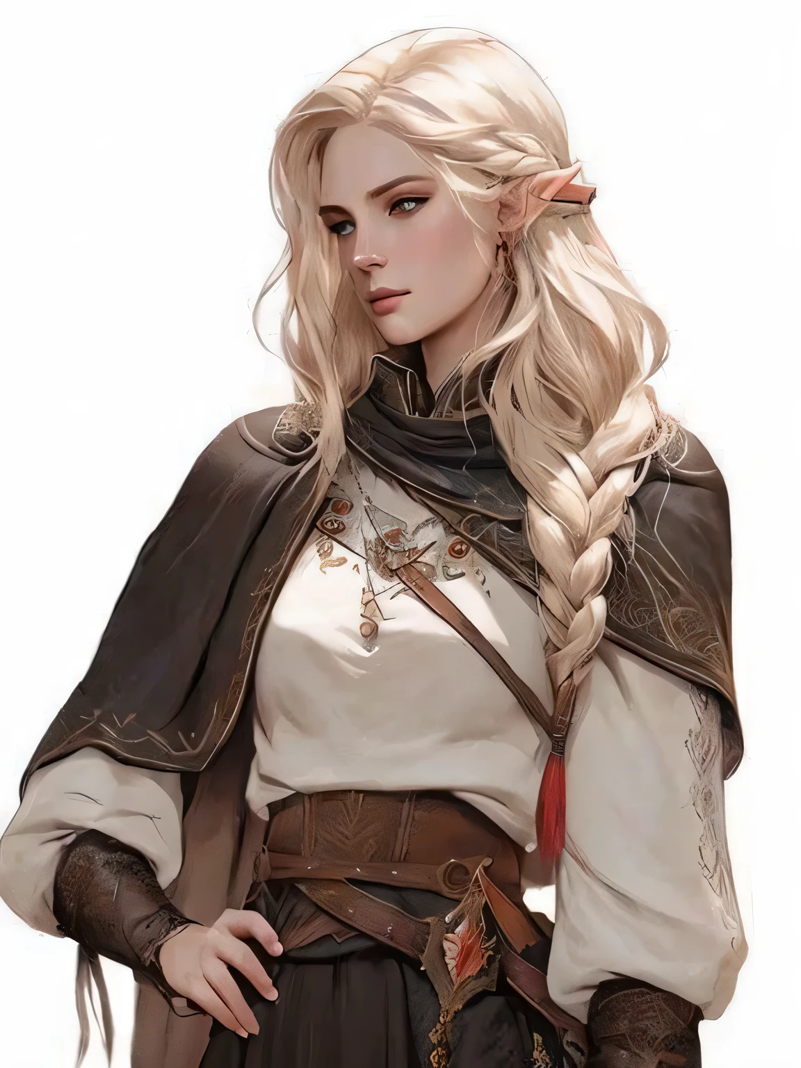 a close up of a woman with long blonde hair wearing a cape, stunning character art, epic exquisite character art, beautiful character painting, witcher)), fantasy d&d character, dnd fantasy character art, rpg character art, charlie bowater character art, as a d & d character, of an elden ring elf, dnd character art portrait