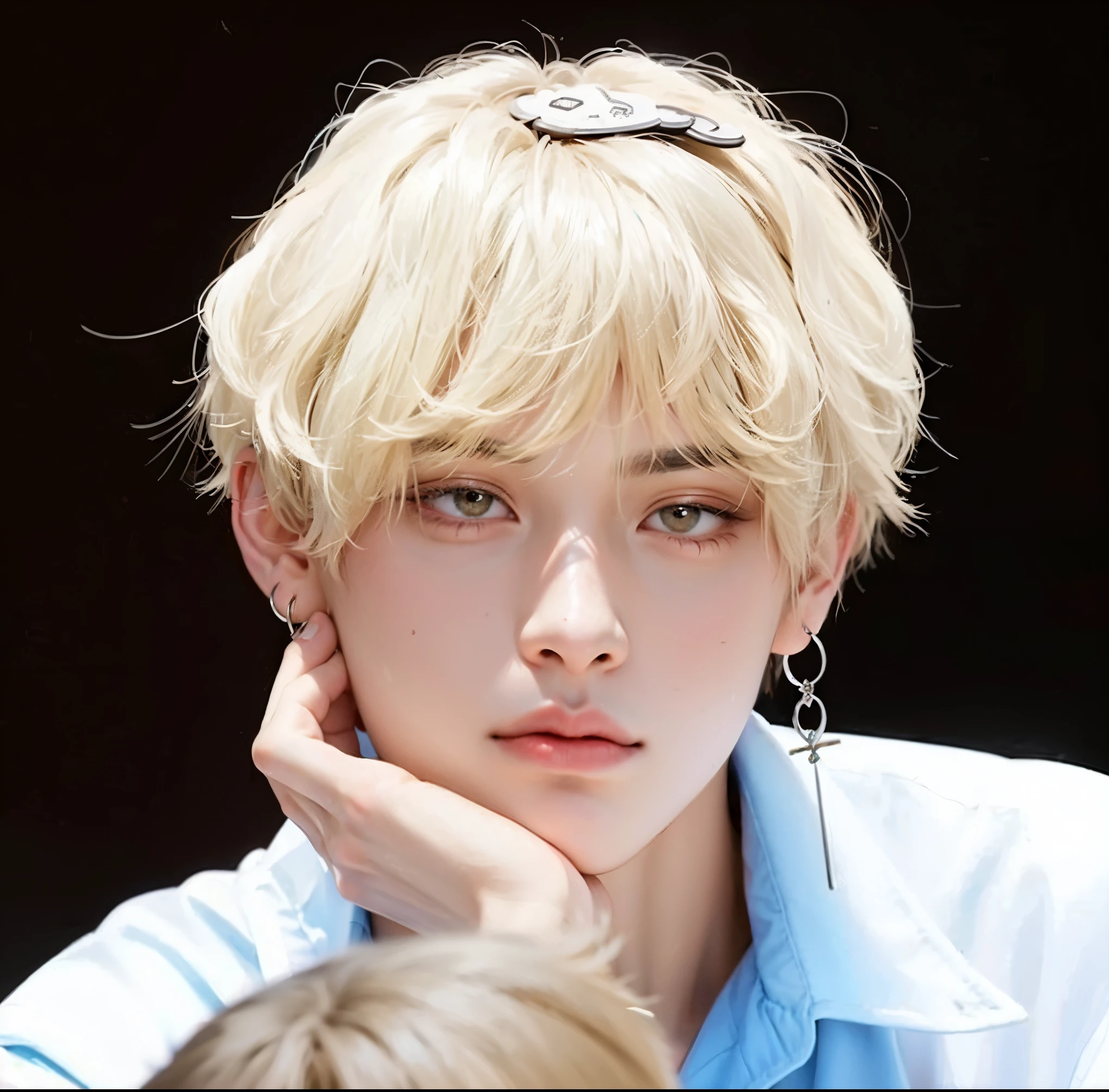 um close de uma pessoa com uma faixa de cabelo, Cai Xukun, Jimin\fleshy lips, Jimin, Kim Doyoung, Taehyung comendo batatas fritas Gucci, rosto preciso do Jimin, Jimin\your right eyelid is swollen, Parque Jimin, Jimin\o nariz grego, pale korean adorable face, taejune kim, inspirado em Kun Can, Jungkook