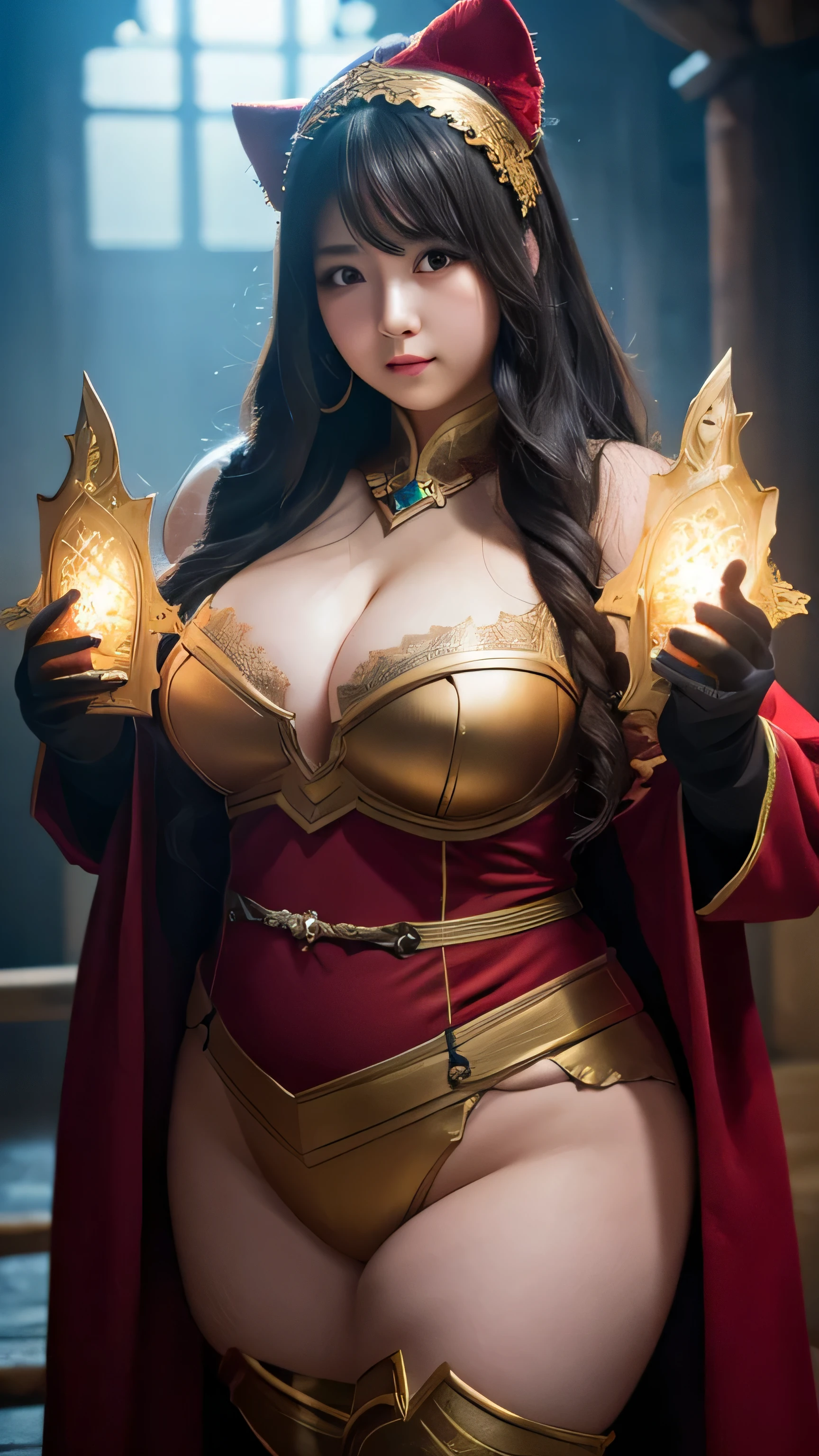 1 female, Overweight, fantasy costume, Extremely fat, Chubby, Japanese, 4k, High resolution, masterpiece, highest quality, fine skin, sharp focus, (cinematic lighting)