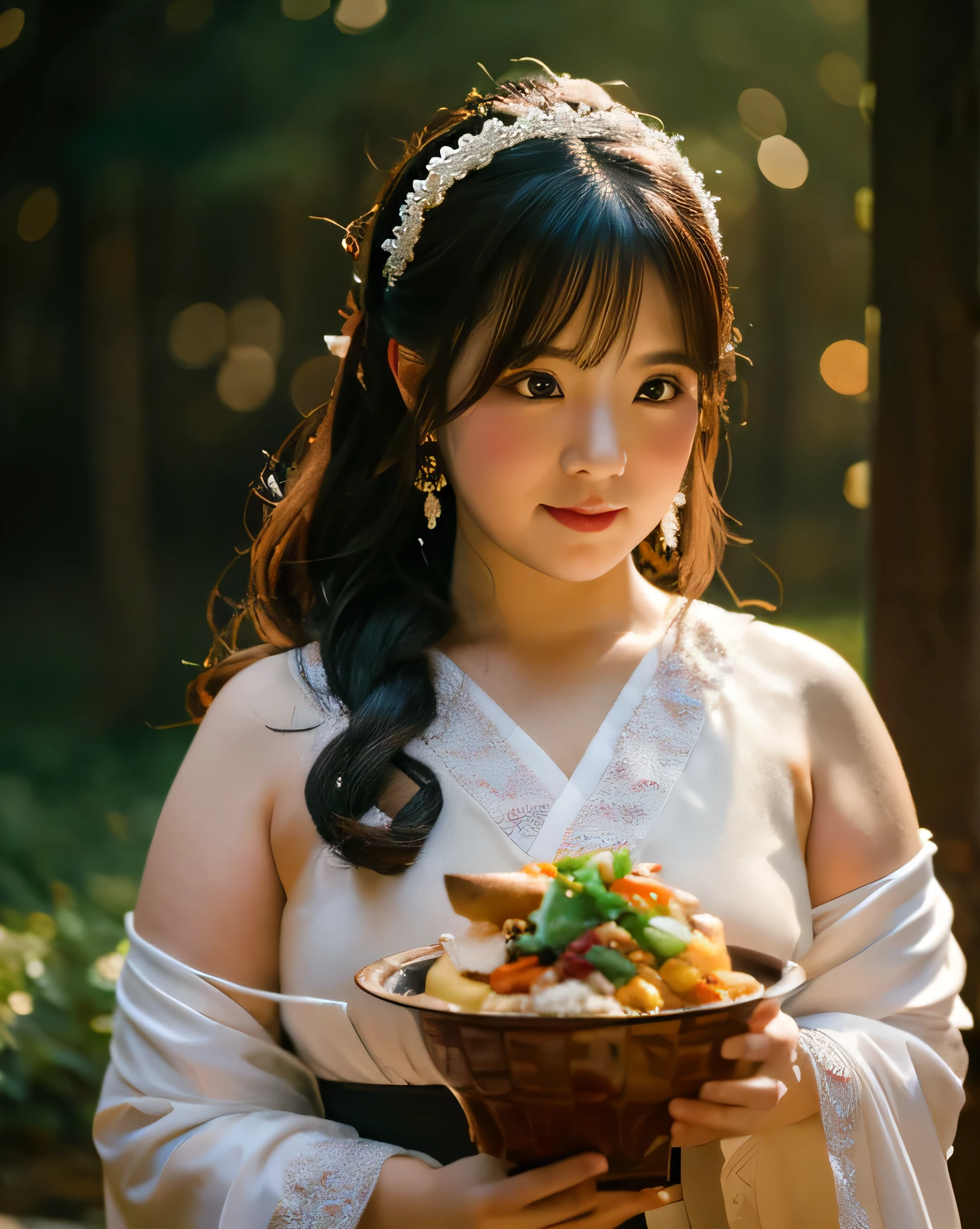 1 female, Overweight, fantasy costume, Extremely fat, Chubby, Japanese, 4k, High resolution, masterpiece, highest quality, fine skin, sharp focus, (cinematic lighting)