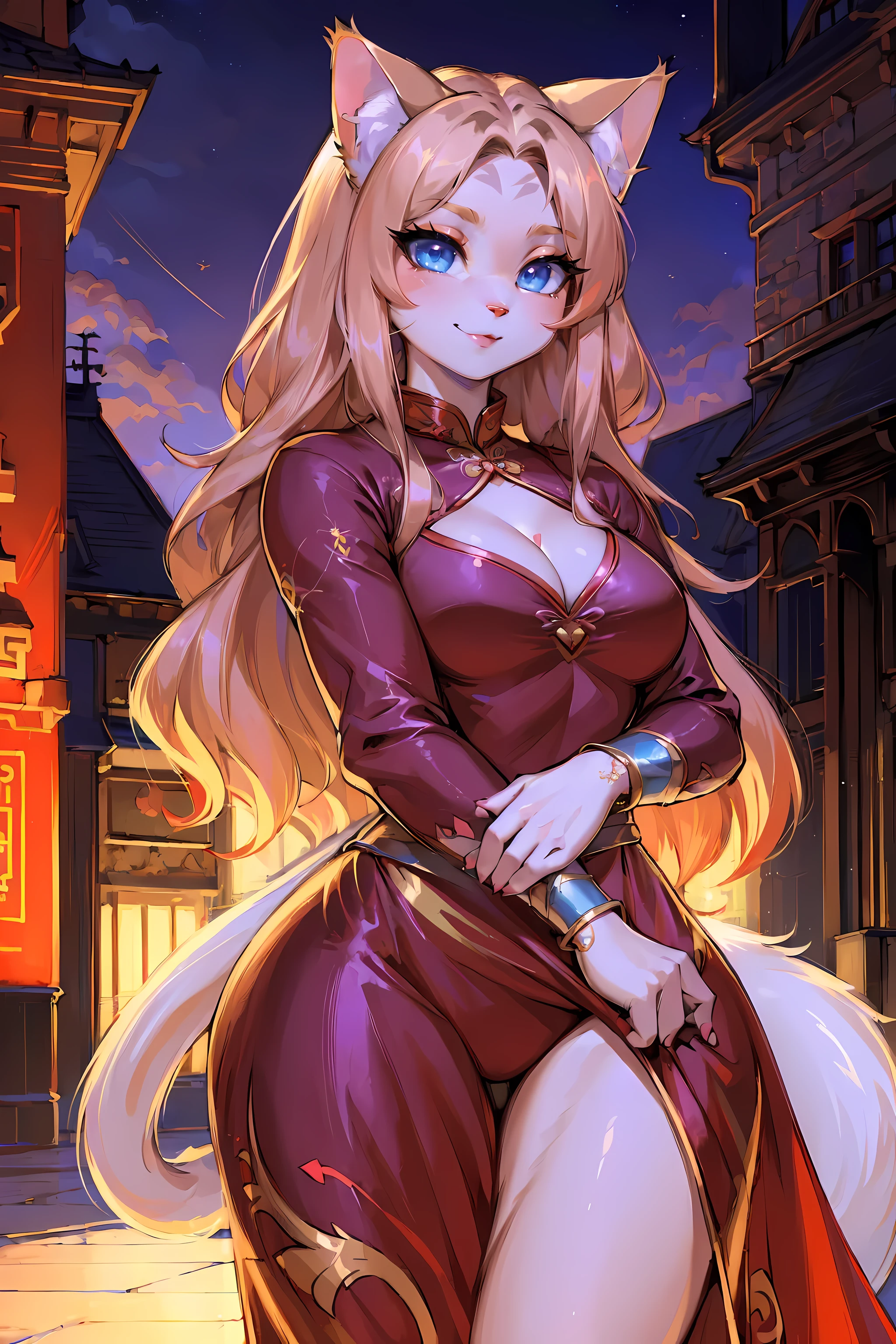 (red cheongsam:1.2),(best quality,4k,8k,high resolution,masterpiece:1.2),Super detailed,(actual,photoactual,photo-actual:1.37),hairy,catwoman,(beautiful/delicate eyes:1.1),feminine face,long eyelashes,flowing chiffon,(jewelry/Accessories:1.1),well proportioned body,(Thick thighs:1.1),inspired by luna,(Reasonable structure:1.1) ,Perfect high detail face,(perfect delicate eyes:1.5),upright pupils,(cat eye:1.5),Smile,very charming,smooth long hair,perfect breast shape,very charming和温柔Smile,Extremely sexy and beautiful