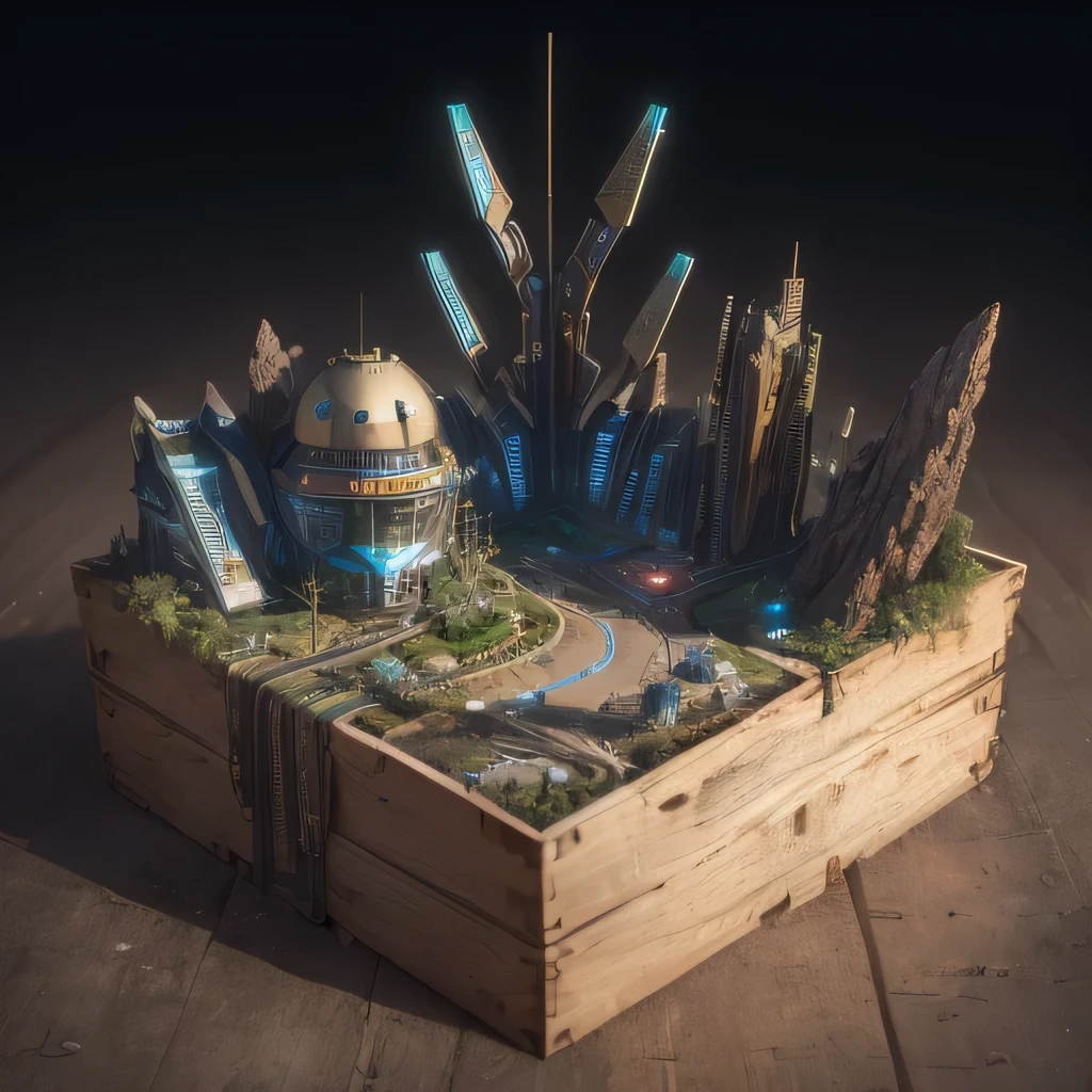 3598年Mars realistic model, (split ends, original photo, best quality, masterpiece:1.4),Steampunk Cyberpunk 6820 City,(CyberpunkMars light:1.3), Mars (related to land),(in a small nature box:1.3),Isometric, small nature, landscape on foundation,landscape,