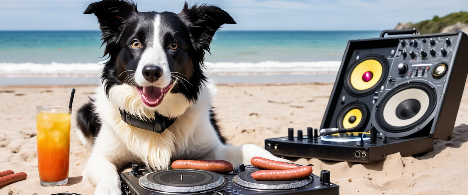 Border collie as DJ at rave party, Seamus, progressive, prog