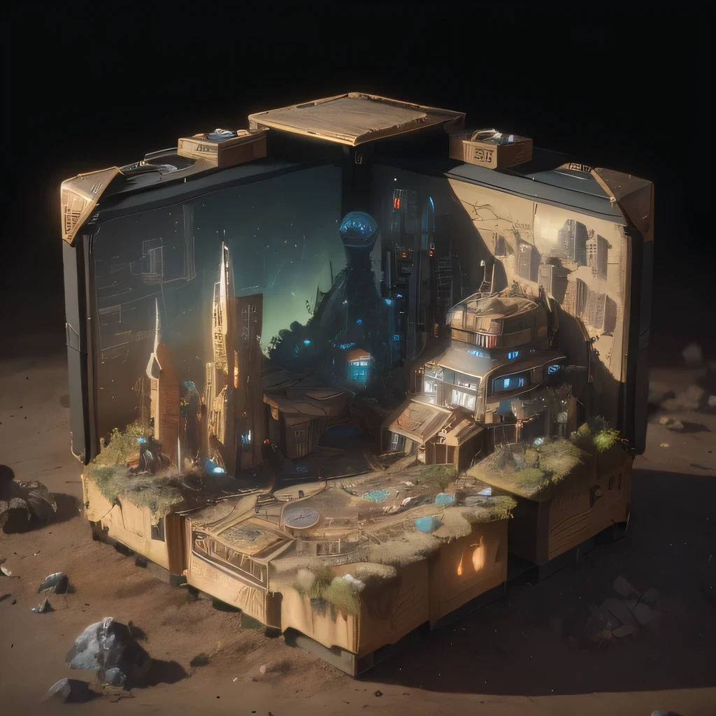 3598年Mars realistic model, (split ends, original photo, best quality, masterpiece:1.4),Steampunk Cyberpunk 6820 City,(CyberpunkMars light:1.3), Mars (related to land),(in a small nature box:1.3),Isometric, small nature, landscape on foundation,landscape,