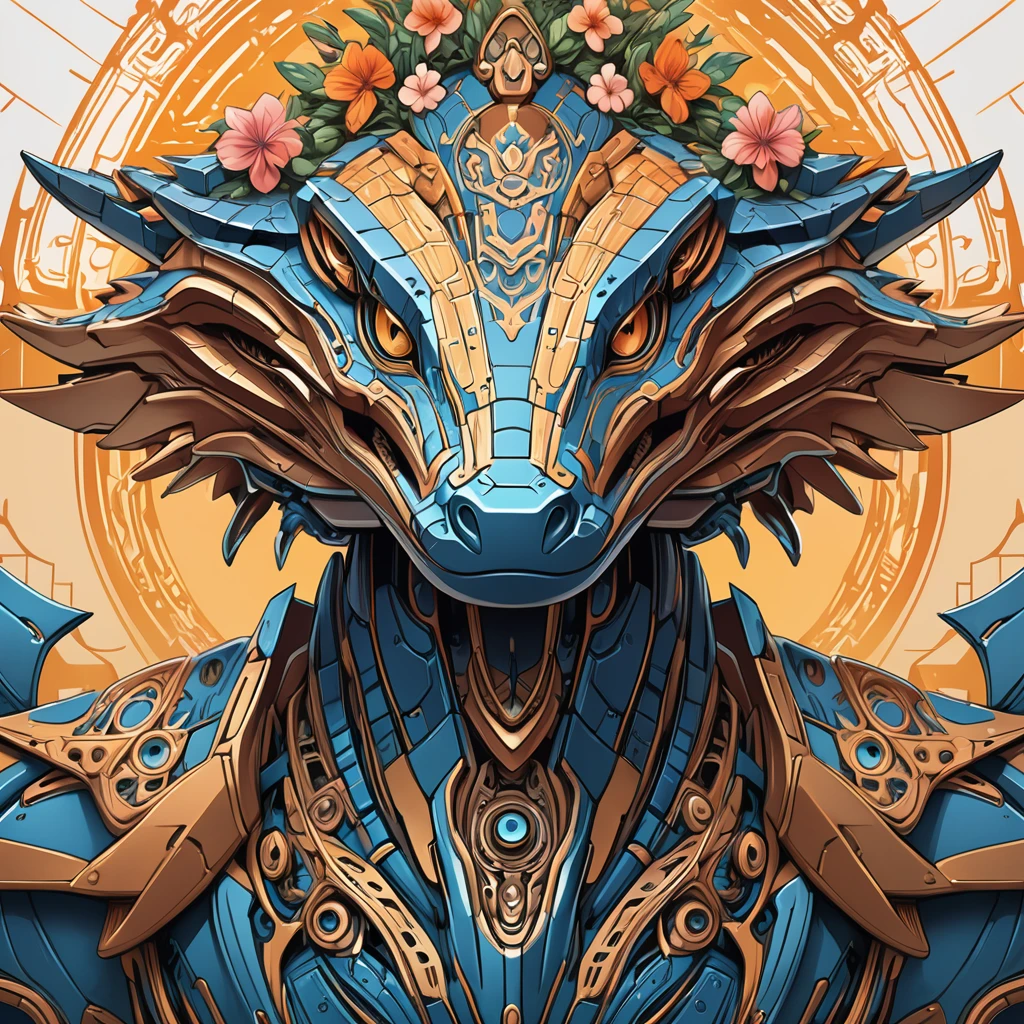 Symmetry, aesthetic, extremely detailed, symmetrical, Symmetry!! portrait of a robot crocodile, floral! horizon zero dawn machine, intricate, elegant, highly detailed, digital painting, artstation, concept art, smooth, sharp focus, illustration, art by artgerm and greg rutkowski and alphonse mucha, 8 k