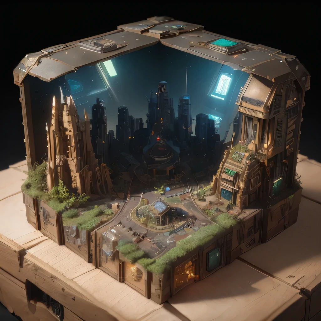3598年Mars realistic model, (split ends, original photo, best quality, masterpiece:1.4),Steampunk Cyberpunk 6820 City,(CyberpunkMars light:1.3), Mars (related to land),(in a small nature box:1.3),Isometric, small nature, landscape on foundation,landscape,