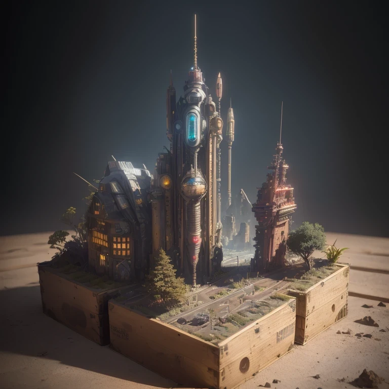 3598年Mars realistic model, (split ends, original photo, best quality, masterpiece:1.4),Steampunk Cyberpunk 6820 City,(CyberpunkMars light:1.3), Mars (related to land),(in a small nature box:1.3),Isometric, small nature, landscape on foundation,landscape,