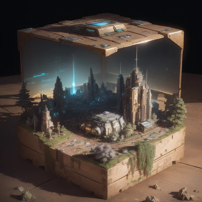 3598年Mars realistic model, (split ends, original photo, best quality, masterpiece:1.4),Steampunk Cyberpunk 6820 City,(CyberpunkMars light:1.3), Mars (related to land),(in a small nature box:1.3),Isometric, small nature, landscape on foundation,landscape,