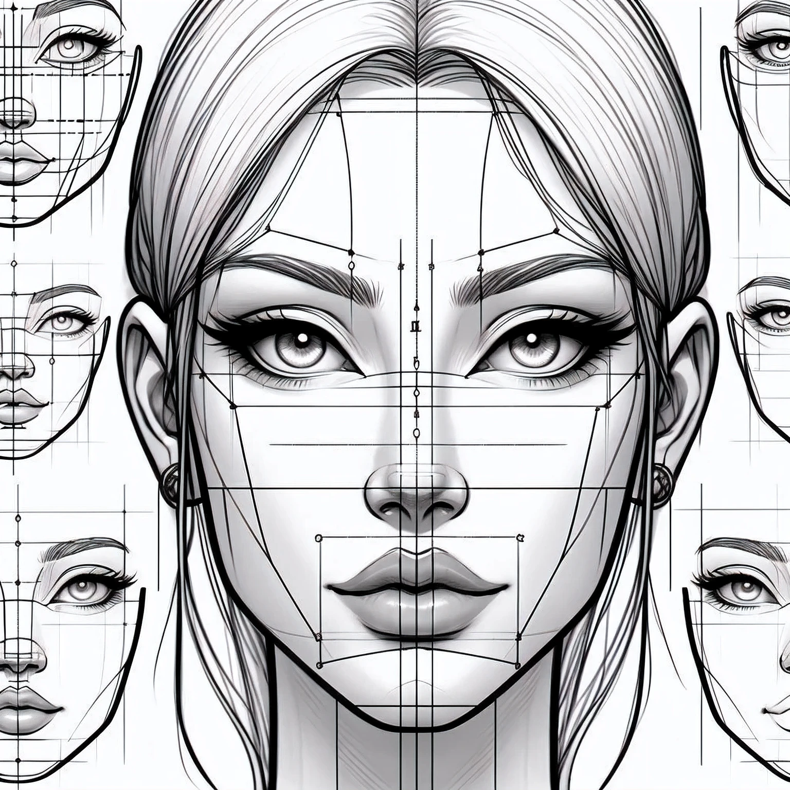 AI-Generated SVG View Details - 生成1:1 比例的二维平面风格妆娘APP 图标，采用简洁的黑色线条勾勒轮廓，主体为女性侧脸形象。  面部特征包含柳叶眉、粉色渐变眼影、黑色睫毛和红色嘴唇，右侧手持红色口红，左侧佩戴红色方形耳坠，背景为纯白色, image size:1536x1536