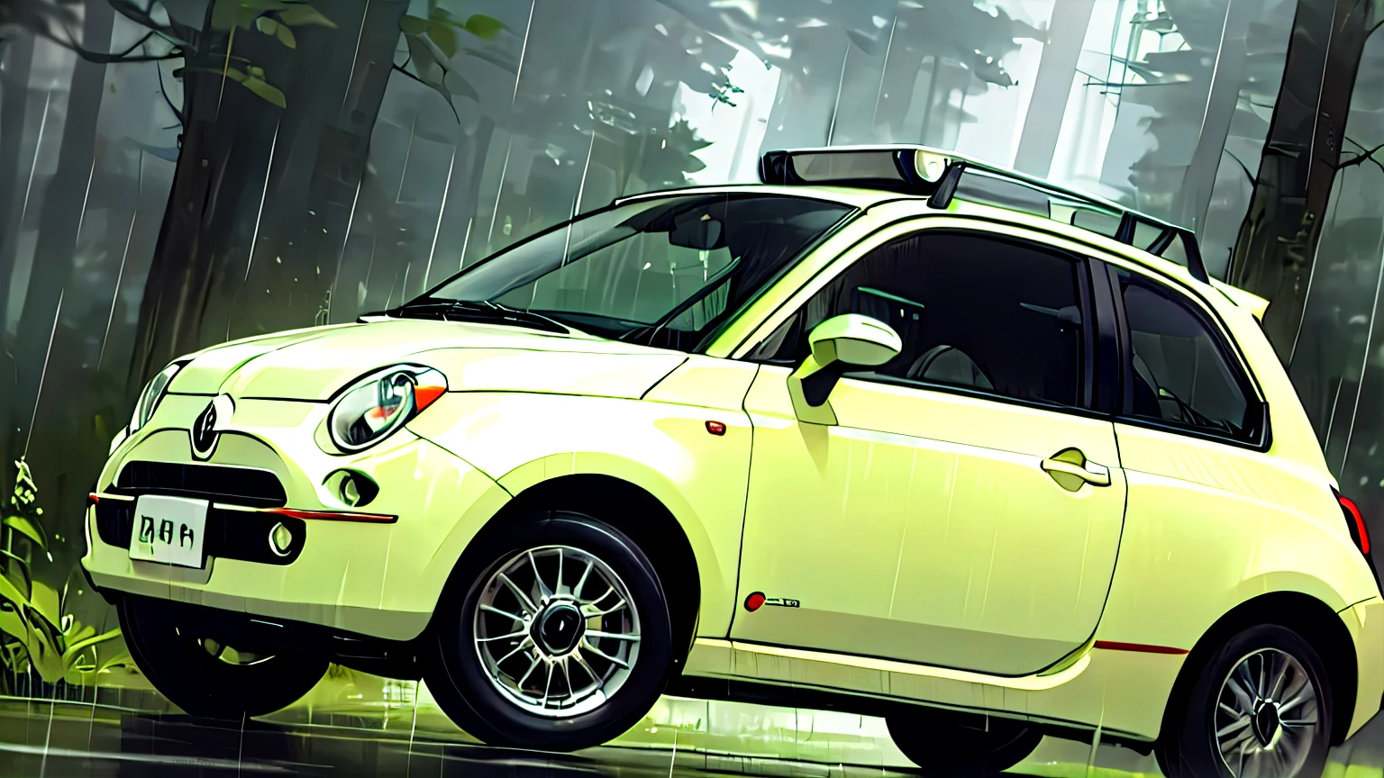 深いforestの中、forest、forestForest、Forest、wood々、wood、深いforest、rain、土砂降りのrain、fiat500 parked、drawing drawing、