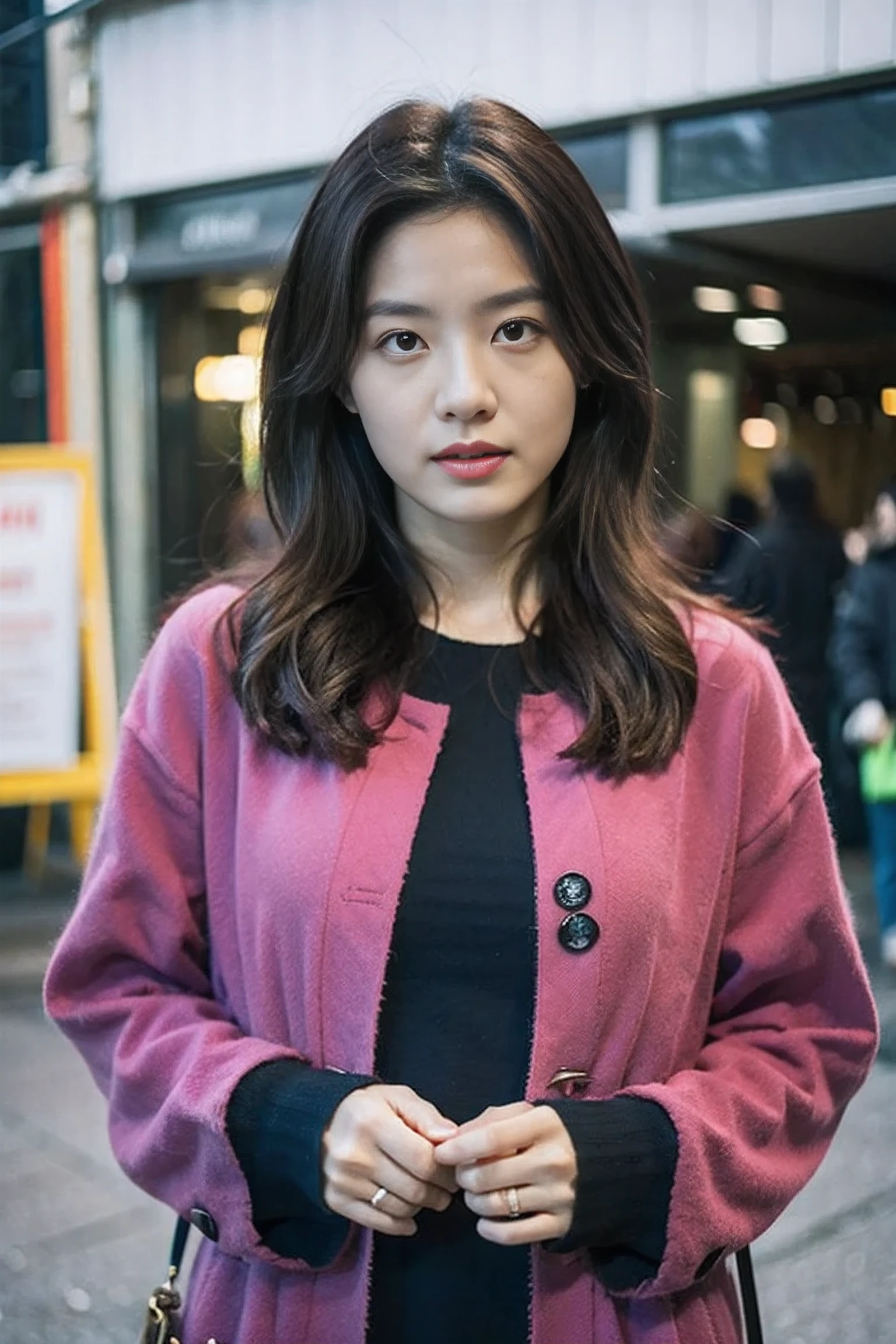 Realistic photography, beautiful young japanese woman , market