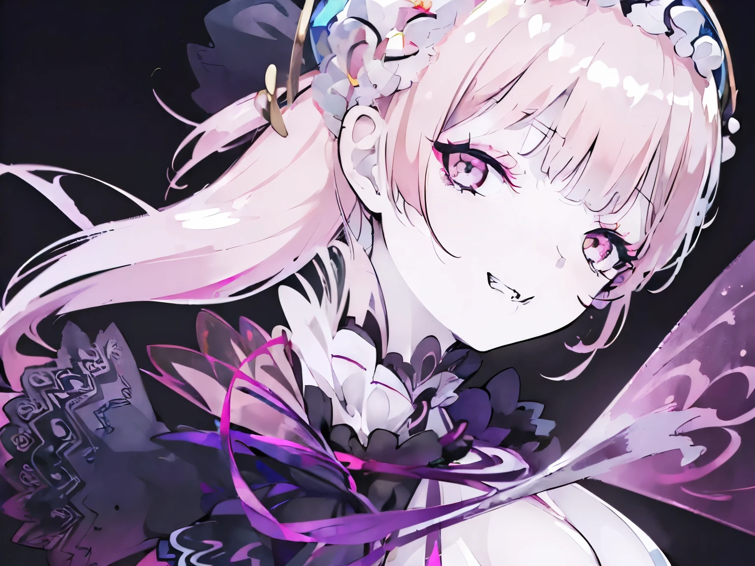 (masterpiece, absurd quality, best quality, official art, beautiful and aesthetic:1.2), 16K, cute petit girl, extreme detailed, digital art, colorful, highest detailed, sharp focus, vivid colors:1.2), by famous artist, (transform sequence), babyface, (soro:1.8), (simple blank background:1.5), (extreme detailed lips:1.3), eyelashes, extremely detailed face, (perfect anatomy:1.1), depth of field, chibi, (floating hair:1.3), detailed skin, shiny, (suspended:1.5), (Uplifting:1.5), (sexual feeling:1.0), shiny skin, shiny hair, shiny face, shiny skin, (orgasm face:1.3), (small breasts:1.5), (clothed:1.3), Realistic skin, Golden ratio, Naughty smile, (closed up lips:1.5), makeup, (eyeliner:1.4), (eyeshadow:1.3), close to viewer, facing at viewer, (face focus:2.0), (pale skin:1.5), standing upright, beautiful face, looking at viewer, (evil grin:1.5), thin eyebrow, (eyelash extension:1.2), (pink cheek:1.3), portraits, (voluminous hair:1.2), (pink lips:1.5), (beautiful detailed big eyes:1.3),