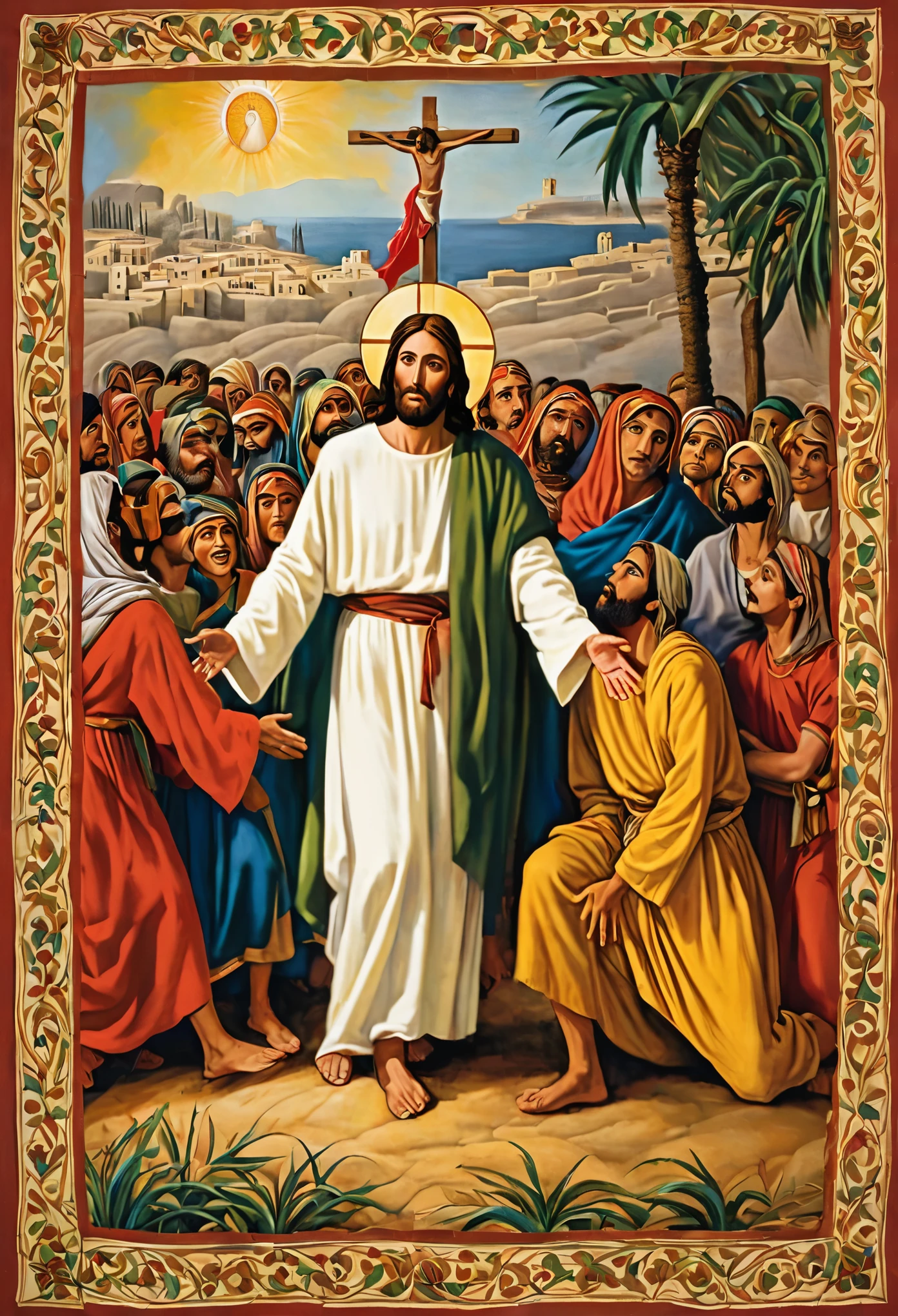 The text is a musical piece that portrays several biblical episodes related to the life and ministry of Jesus Christ., interspersed with songs and dialogues between characters. It begins with the narrative of the protection of the Hebrews during the plague of Egypt, seguida pelo relato da cura da mulher com fluxo de sangue ao tocar Jesus, and culminates in the scene of Jesus' resurrection and his appearance to the disciples. Between these episodes, there are moments of reflection on faith, a incredulidade e o poder de Jesus, as well as moments of celebration and gratitude at a family supper. The play highlights the importance of faith, of hope and recognition of the transforming power of Jesus in people’s lives.