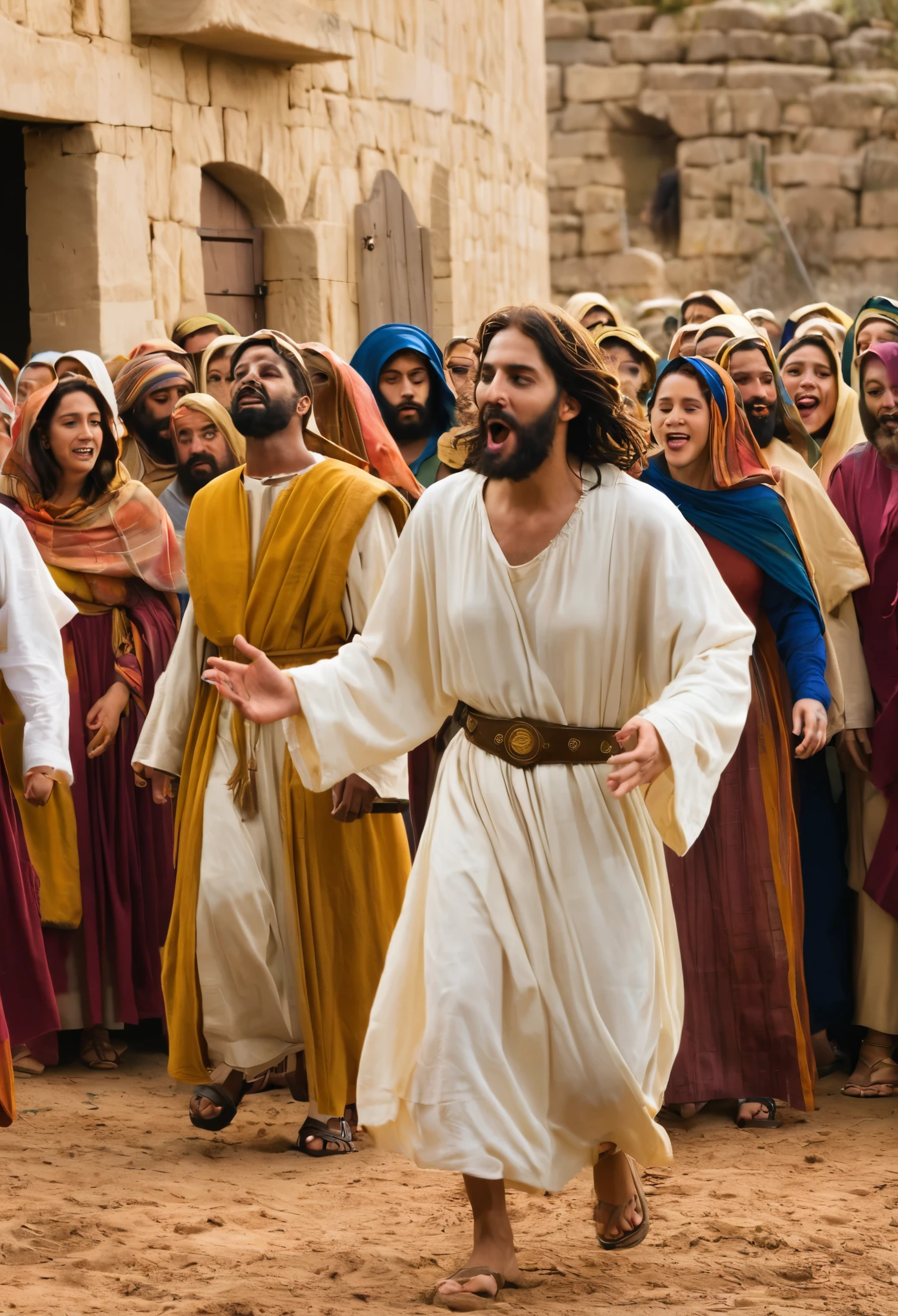 The text is a musical piece that portrays several biblical episodes related to the life and ministry of Jesus Christ., interspersed with songs and dialogues between characters. It begins with the narrative of the protection of the Hebrews during the plague of Egypt, seguida pelo relato da cura da mulher com fluxo de sangue ao tocar Jesus, and culminates in the scene of Jesus&#39; resurrection and his appearance to the disciples. Between these episodes, there are moments of reflection on faith, a incredulidade e o poder de Jesus, as well as moments of celebration and gratitude at a family supper. The play highlights the importance of faith, of hope and recognition of the transforming power of Jesus in people’s lives.