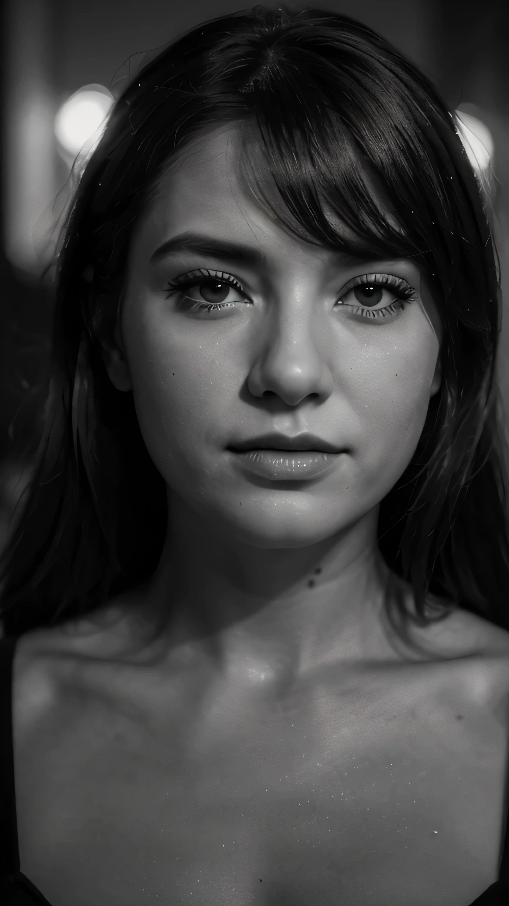 professional full length RAW monochrome photograph of a woman on another planet at night, charming symmetrical look, cute natural makeup, ((photorealistic)), hyperrealistic, lifelike, extremely high detail, sharp focus, modelshoot style, retro style, (cinematic lighting), volumetric light, high quality, (film grain), professionally color graded, highly detailed, UHD, DSLR, depth of field, Fujifilm XT3, f/2, 100mm, 8k