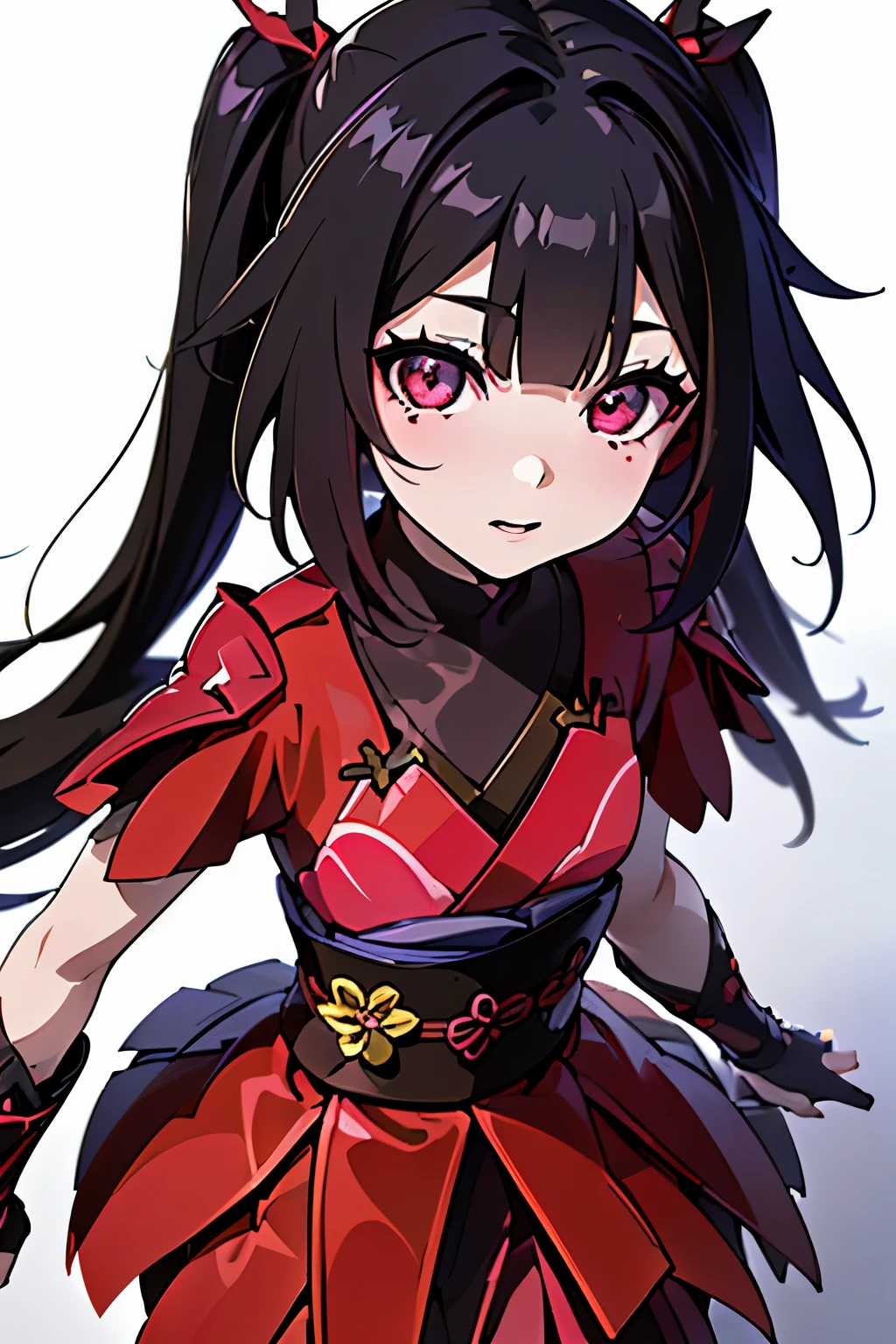 Anime, Girl, (((1girl))), (((Waifu, li meiling, li meiling Waifu))), (((Black Hair, twin bun hair style with pigtails)), ((Crimson Red Eyes eyes: 1.3, Upturned Eyes: 1, Perfect Eyes, Beautiful Detailed Eyes, Gradient eyes: 1, Finely Detailed Beautiful Eyes: 1, Symmetrical Eyes: 1, Big Highlight On Eyes: 1.2)), (((Lustrous Skin: 1.5, Bright Skin: 1.5, Skin Fair, Shiny Skin, Very Shiny Skin, Shiny Body, Plastic Glitter Skin, Exaggerated Shiny Skin, Illuminated Skin))), (Detailed Body, (Detailed Face)), Young, ta, (Best Quality), (((Bicep-high Gauntlets, Armored Boots, Thigh-high Heeled Boots, Armored Gauntlets))), (((Battle Kimono))), (((Skirt))), High Resolution, Sharp Focus, Ultra Detailed, Extremely Detailed, Extremely High Quality Artwork, (Realistic, Photorealistic: 1.37), 8k_Wallpaper, (Extremely Detailed CG 8k), (Very Fine 8K CG), ((Hyper Super Ultra Detailed Perfect Piece)), (((Flawless masterpiece))), Illustration, Vibrant Colors, (Intricate), High Contrast, Selective Lighting, Double Exposure, HDR (High Dynamic Range), Post-processing, Background Blur