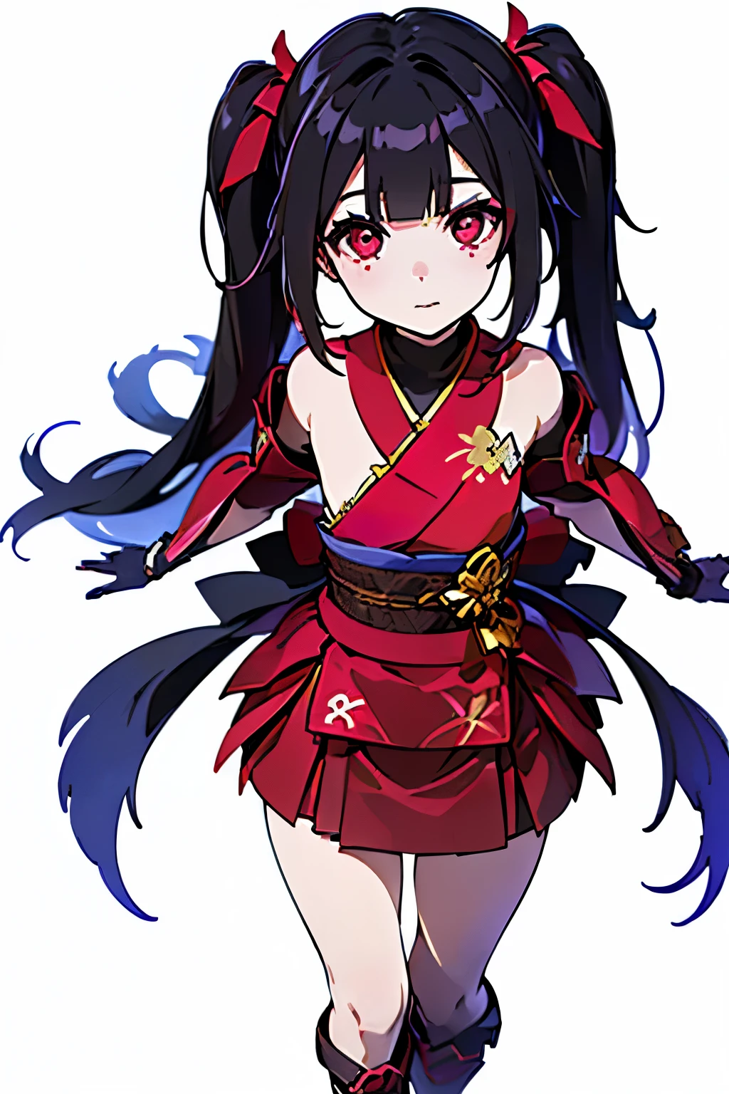 Anime, Girl, (((1girl))), (((Waifu, li meiling, li meiling Waifu))), (((Black Hair, twin bun hair style with pigtails)), ((Crimson Red Eyes eyes: 1.3, Upturned Eyes: 1, Perfect Eyes, Beautiful Detailed Eyes, Gradient eyes: 1, Finely Detailed Beautiful Eyes: 1, Symmetrical Eyes: 1, Big Highlight On Eyes: 1.2)), (((Lustrous Skin: 1.5, Bright Skin: 1.5, Skin Fair, Shiny Skin, Very Shiny Skin, Shiny Body, Plastic Glitter Skin, Exaggerated Shiny Skin, Illuminated Skin))), (Detailed Body, (Detailed Face)), Young, Lolita, (Best Quality), (((Bicep-high Gauntlets, Armored Boots, Thigh-high Heeled Boots, Armored Gauntlets))), (((Battle Kimono))), (((Skirt))), High Resolution, Sharp Focus, Ultra Detailed, Extremely Detailed, Extremely High Quality Artwork, (Realistic, Photorealistic: 1.37), 8k_Wallpaper, (Extremely Detailed CG 8k), (Very Fine 8K CG), ((Hyper Super Ultra Detailed Perfect Piece)), (((Flawless masterpiece))), Illustration, Vibrant Colors, (Intricate), High Contrast, Selective Lighting, Double Exposure, HDR (High Dynamic Range), Post-processing, Background Blur