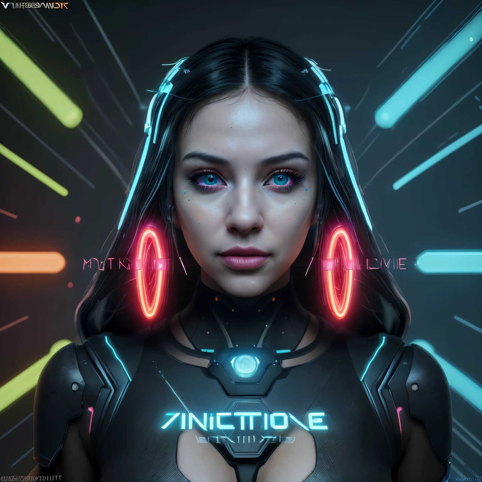 a Neural Network-themed cover for a VKontakte group, (best quality,4k,8k,highres,masterpiece:1.2),ultra-detailed,(realistic,photorealistic,photo-realistic:1.37), portraits, vivid colors, sharp focus, studio lighting, Digital Art, Technological Vibes, Futuristic Aesthetics, Cyberpunk Atmosphere, Glowing Wires, Neural Circuit Patterns, Dynamic Composition, Energetic Vibe, Diverse Characters, Futuristic Background, Striking Contrast, Vibrant Neon Colors, Innovative Technology, Eye-catching Typography