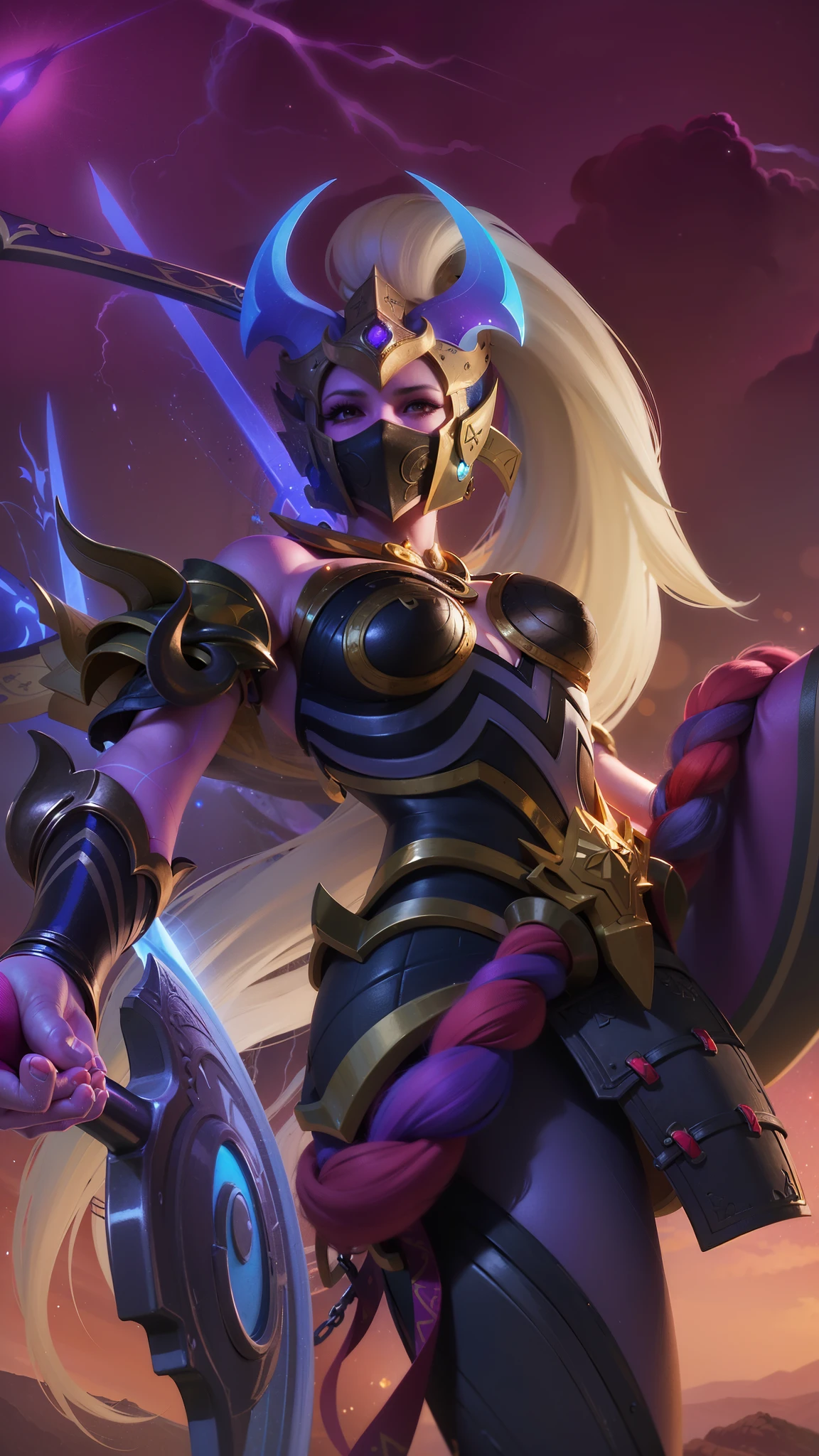 a close up of a woman with a sword and a sword, qiyana, samira from league of legends, orianna, official splash art, ashe, iconic character splash art, leblanc, splash art, extremely detailed artgerm, kda, character splash art, graphic artist artgerm, inspired by Yi Inmun, freya, zenra taliyah