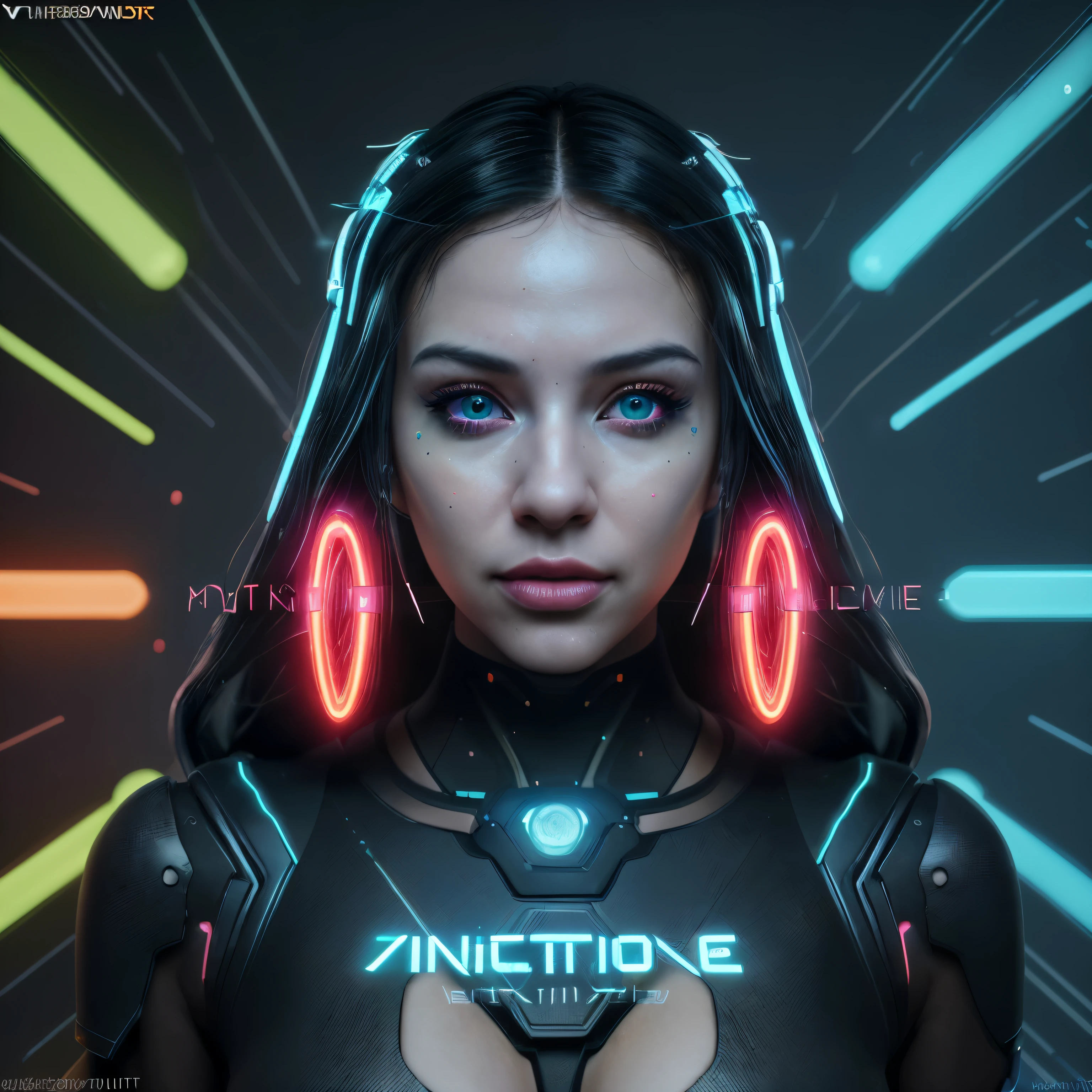 cover on the topic Neural Network for the VKontakte group, (Best quality,4k,8K,A high resolution,Masterpiece:1.2),ultra detailed,(Realistic,photoRealistic,photo-Realistic:1.37), portraits, Bright colors, sharp focus, Studio lighting, digital art, Technological vibrations, Futuristic aesthetics, cyberpunk atmosphere, glowing wires, Neural circuit models, dynamic composition, energetic atmosphere, Various characters, futuristic background, Striking contrast, vivid neon colors, Innovative technology, attractive typography