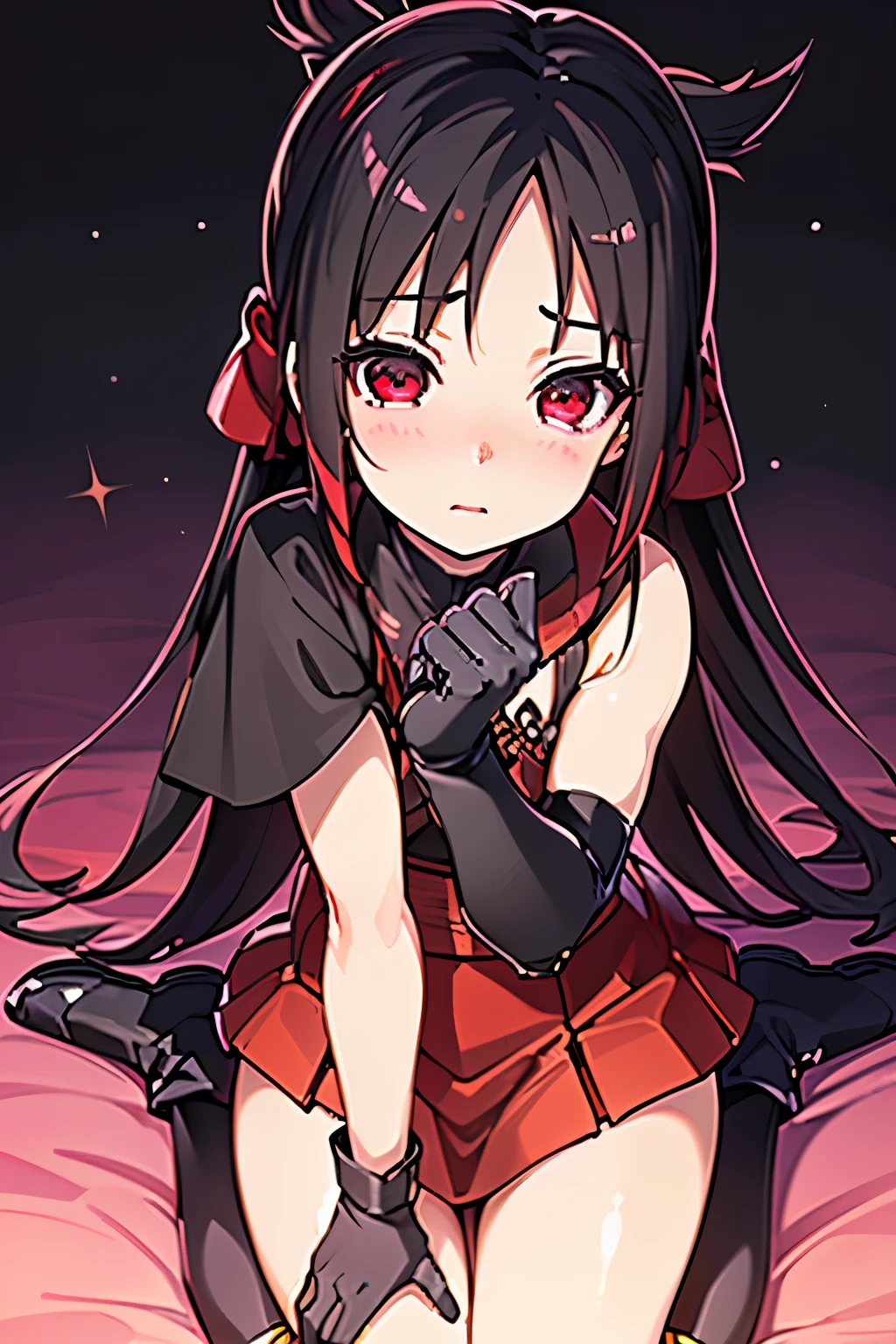 Anime, Girl, (((1girl))), (((Waifu, li meiling, li meiling Waifu))), (((Black Hair, twin bun hair style with pigtails)), ((Crimson Red Eyes eyes: 1.3, Upturned Eyes: 1, Perfect Eyes, Beautiful Detailed Eyes, Gradient eyes: 1, Finely Detailed Beautiful Eyes: 1, Symmetrical Eyes: 1, Big Highlight On Eyes: 1.2)), (((Lustrous Skin: 1.5, Bright Skin: 1.5, Skin Fair, Shiny Skin, Very Shiny Skin, Shiny Body, Plastic Glitter Skin, Exaggerated Shiny Skin, Illuminated Skin))), (Detailed Body, (Detailed Face)), Young, ****ta, (Best Quality), (((Bicep-high Gauntlets, Armored Boots, Thigh-high Heeled Boots, Armored Gauntlets))), (((Battle Kimono))), (((Skirt))), High Resolution, Sharp Focus, Ultra Detailed, Extremely Detailed, Extremely High Quality Artwork, (Realistic, Photorealistic: 1.37), 8k_Wallpaper, (Extremely Detailed CG 8k), (Very Fine 8K CG), ((Hyper Super Ultra Detailed Perfect Piece)), (((Flawless masterpiece))), Illustration, Vibrant Colors, (Intricate), High Contrast, Selective Lighting, Double Exposure, HDR (High Dynamic Range), Post-processing, Background Blur