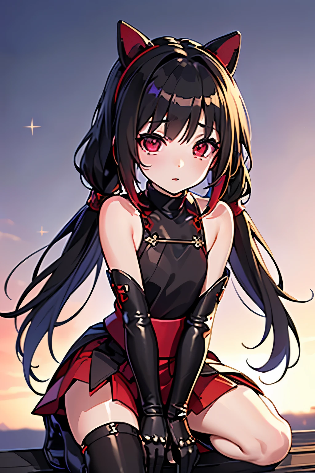 Anime, Girl, (((1girl))), (((Waifu, li meiling, li meiling Waifu))), (((Black Hair, twin bun hair style with pigtails)), ((Crimson Red Eyes eyes: 1.3, Upturned Eyes: 1, Perfect Eyes, Beautiful Detailed Eyes, Gradient eyes: 1, Finely Detailed Beautiful Eyes: 1, Symmetrical Eyes: 1, Big Highlight On Eyes: 1.2)), (((Lustrous Skin: 1.5, Bright Skin: 1.5, Skin Fair, Shiny Skin, Very Shiny Skin, Shiny Body, Plastic Glitter Skin, Exaggerated Shiny Skin, Illuminated Skin))), (Detailed Body, (Detailed Face)), Young, ****ta, (Best Quality), (((Bicep-high Gauntlets, Armored Boots, Thigh-high Heeled Boots, Armored Gauntlets))), (((Battle Kimono))), (((Skirt))), High Resolution, Sharp Focus, Ultra Detailed, Extremely Detailed, Extremely High Quality Artwork, (Realistic, Photorealistic: 1.37), 8k_Wallpaper, (Extremely Detailed CG 8k), (Very Fine 8K CG), ((Hyper Super Ultra Detailed Perfect Piece)), (((Flawless masterpiece))), Illustration, Vibrant Colors, (Intricate), High Contrast, Selective Lighting, Double Exposure, HDR (High Dynamic Range), Post-processing, Background Blur