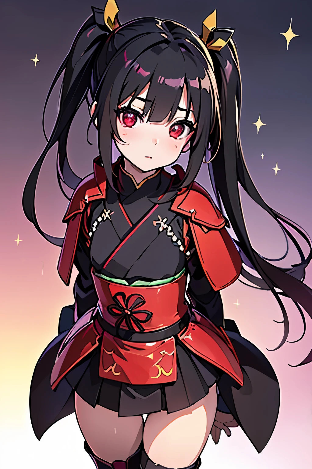 Anime, Girl, (((1girl))), (((Waifu, li meiling, li meiling Waifu))), (((Black Hair, twin bun hair style with pigtails)), ((Crimson Red Eyes eyes: 1.3, Upturned Eyes: 1, Perfect Eyes, Beautiful Detailed Eyes, Gradient eyes: 1, Finely Detailed Beautiful Eyes: 1, Symmetrical Eyes: 1, Big Highlight On Eyes: 1.2)), (((Lustrous Skin: 1.5, Bright Skin: 1.5, Skin Fair, Shiny Skin, Very Shiny Skin, Shiny Body, Plastic Glitter Skin, Exaggerated Shiny Skin, Illuminated Skin))), (Detailed Body, (Detailed Face)), Young, Lolita, (Best Quality), (((Bicep-high Gauntlets, Armored Boots, Thigh-high Heeled Boots, Armored Gauntlets))), (((Battle Kimono))), (((Skirt))), High Resolution, Sharp Focus, Ultra Detailed, Extremely Detailed, Extremely High Quality Artwork, (Realistic, Photorealistic: 1.37), 8k_Wallpaper, (Extremely Detailed CG 8k), (Very Fine 8K CG), ((Hyper Super Ultra Detailed Perfect Piece)), (((Flawless masterpiece))), Illustration, Vibrant Colors, (Intricate), High Contrast, Selective Lighting, Double Exposure, HDR (High Dynamic Range), Post-processing, Background Blur