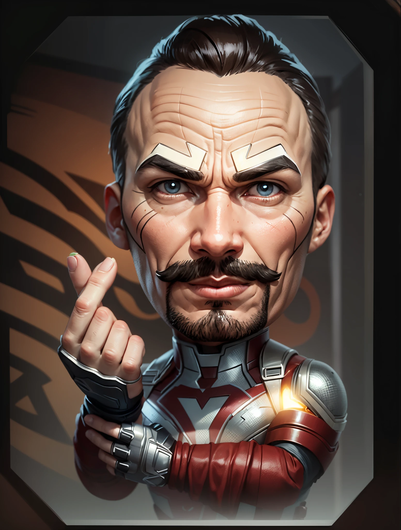 a close up of a cartoon character of a man with a mustache, high detail iconic character, walter white as captain america, ironman highly detailed, toon render keyshot, 3 d character art, tom cruise, elon musk as captain america, 3d character, 3 d character, ironman captain america