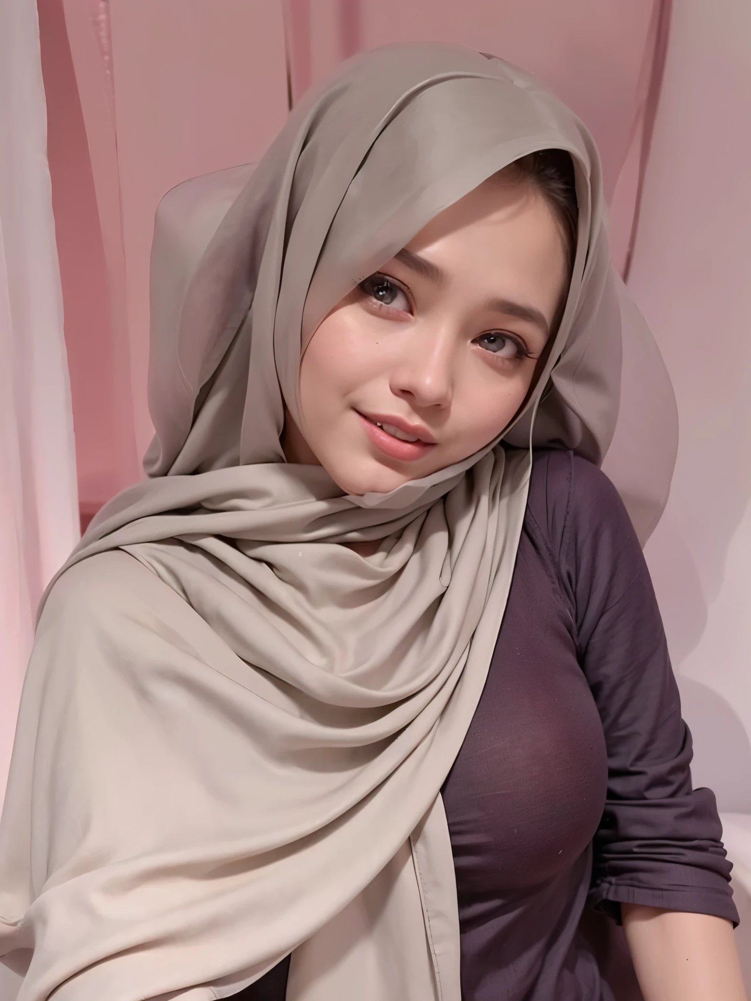 masterpiece, (ultra-high-definition portrait:1.4), Realistic, extremely detailed, CG unified, 8k, Clean lines, highly detailed, High-definition, raw color photos, she is smiling, Realistic portrait, Cinematic Light, Beautiful detailed, 1hijabgirl indonesian, (165cm tall, big breasts with very very tight clothes:1.5), Beautiful big breasts, breasts details, very tight, (Biggorgeous eyes, Soft smile with lovely look:1.5), (Fine face, Titan breast:1.4), Close up of a girl in Beautiful clothes with errcted nipple, biggorgeous eyes, Soft smile, scarf, (Beautiful Titan Breast with curvaceous body:2), pose 4 of 1 6, Undress, No bra, (nipples that are clearly sticking out detail:1.2), Outdoors, high intricate detailed, float, cum on, Sense of truth, beautiful landscape forest, sexy lighting,