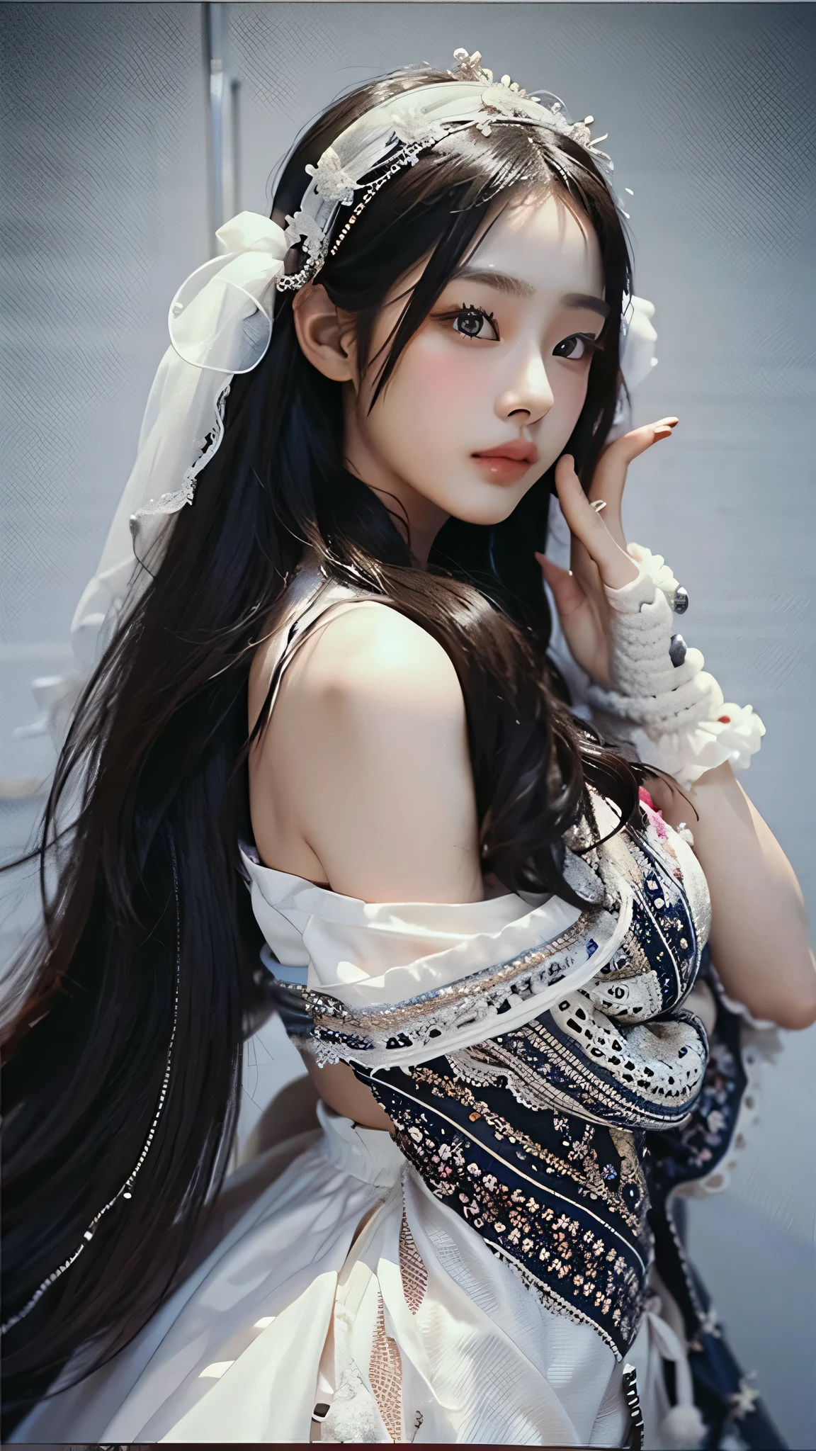 (highest image quality), (masterpiece), (vibrant, photography realistic, Realistic, Dramatic, Dark, Sharp focus, 8K), beautiful, Highly detailed face and skin texture, sexy wedding dress, ethereal beauty, mature asian woman,black long hair, make up, nsfw, ((backlight)), holding sword, samurai wedding