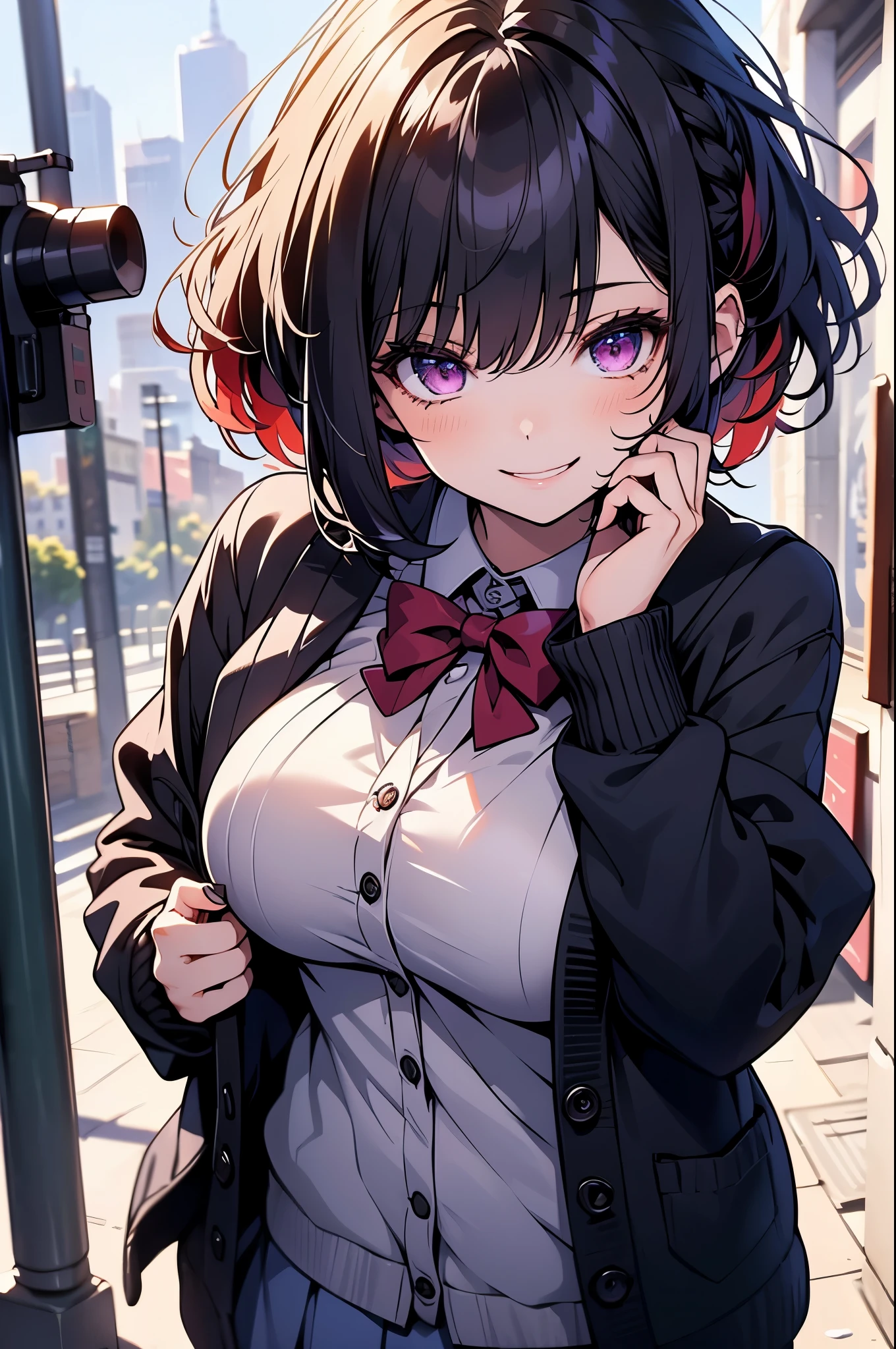 Young girl with blue hair,short straight hair and short bangs (purple eyes),, ((small bushy eyebrows)), wearing gothic lolita clothing, lolicon , (medium large breast, breasts out of blouse), to school, bored look, bored face,, girl sucking penis cum bubbling out her mouth, in a street, girl giving a deepthroat blowjob to male, multiple vignettes
