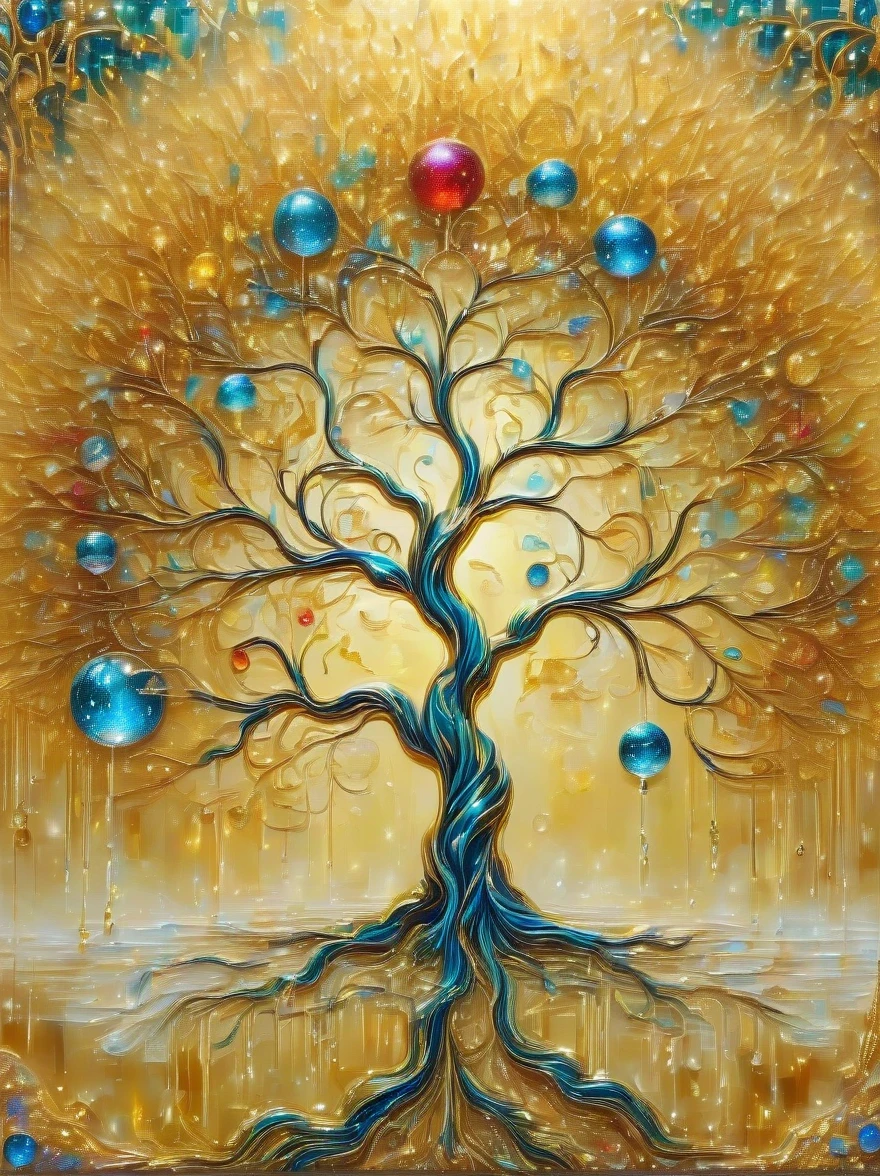 (best quality,4k,masterpiece:1.2),super detailed,lifelike:1.37,beautiful symmetrical photos,Apply with thick brush strokes and wet paint, Proportions of gold, melted wax |, visible strokes, surrounded by crystal ball, Mosaic wireframe 3d, neuroimaging, Neurons, The Tree of Life, rape, like, enthusiasm, oil painting on canvas, thick strokes, Very detailed, 8K Ultra HD, masterpiece, art station, surreal