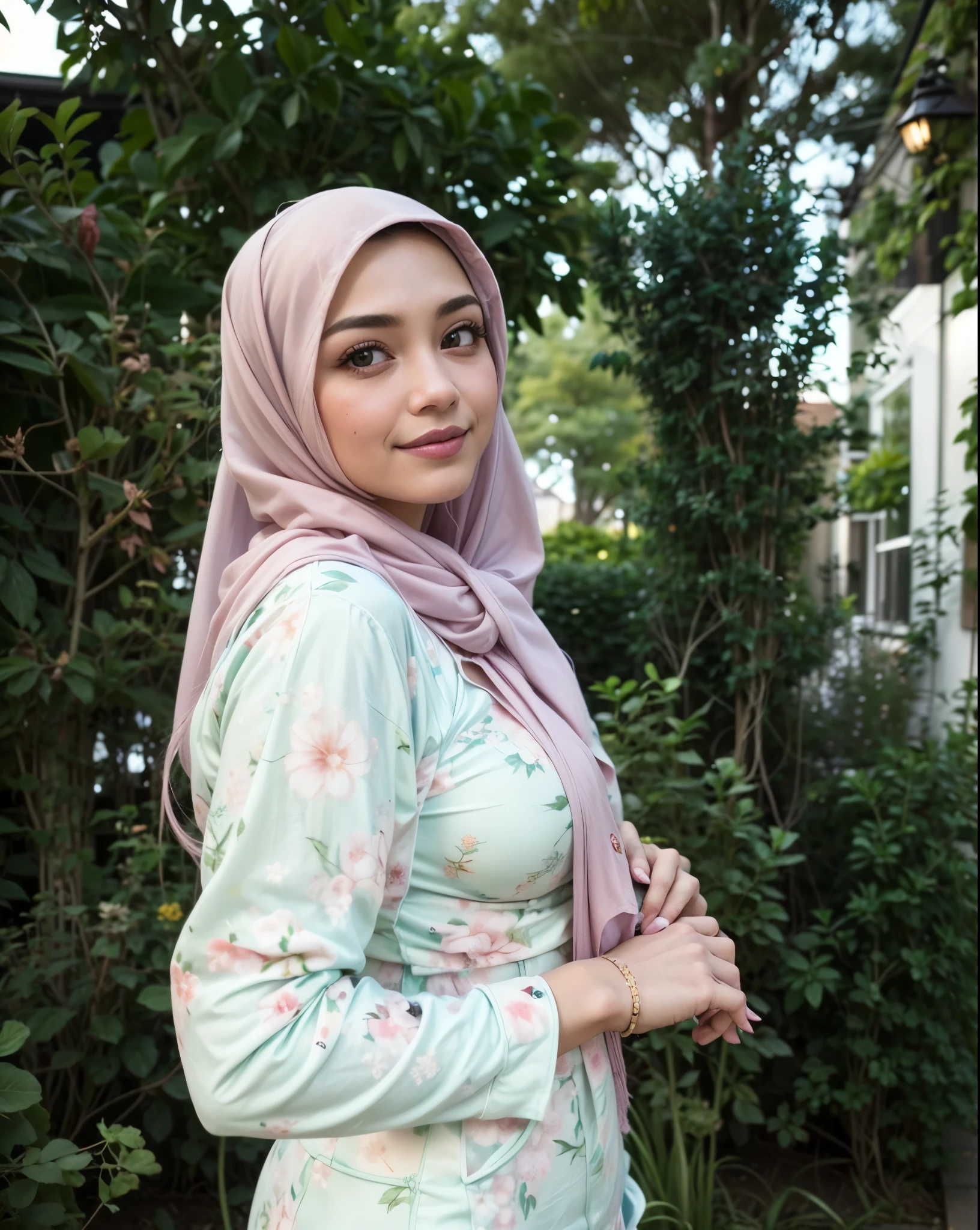 masterpiece, (ultra-high-definition portrait:1.4), Realistic, extremely detailed, CG unified, 8k, Clean lines, highly detailed, High-definition, raw color photos, she is smiling, Realistic portrait, Cinematic Light, Beautiful detailed, 1hijabgirl indonesian, (165cm tall, big breasts with very very tight clothes:1.5), Beautiful big breasts, breasts details, very tight, (Biggorgeous eyes, Soft smile with lovely look:1.5), (Fine face, Masif Breast:1.4), Close up of a girl in Beautiful clothes with errcted nipple, biggorgeous eyes, Soft smile, scarf, (Beautiful Tight Clothing with curvaceous body:2), pose 4 of 1 6, Undress, No bra, (nipples that are clearly sticking out detail:1.2), Outdoors, high intricate detailed, float, cum on, Sense of truth, beautiful landscape forest, sexy lighting,