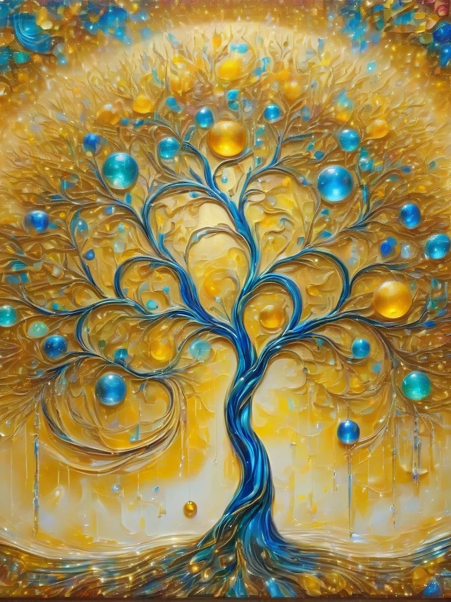 (best quality,4k,masterpiece:1.2),super detailed,lifelike:1.37,beautiful symmetrical photos,Apply with thick brush strokes and wet paint, Proportions of gold, melted wax |, visible strokes, surrounded by crystal ball, Mosaic wireframe 3d, neuroimaging, Neurons, The Tree of Life, rape, like, enthusiasm, oil painting on canvas, thick strokes, Very detailed, 8K Ultra HD, masterpiece, art station, surreal