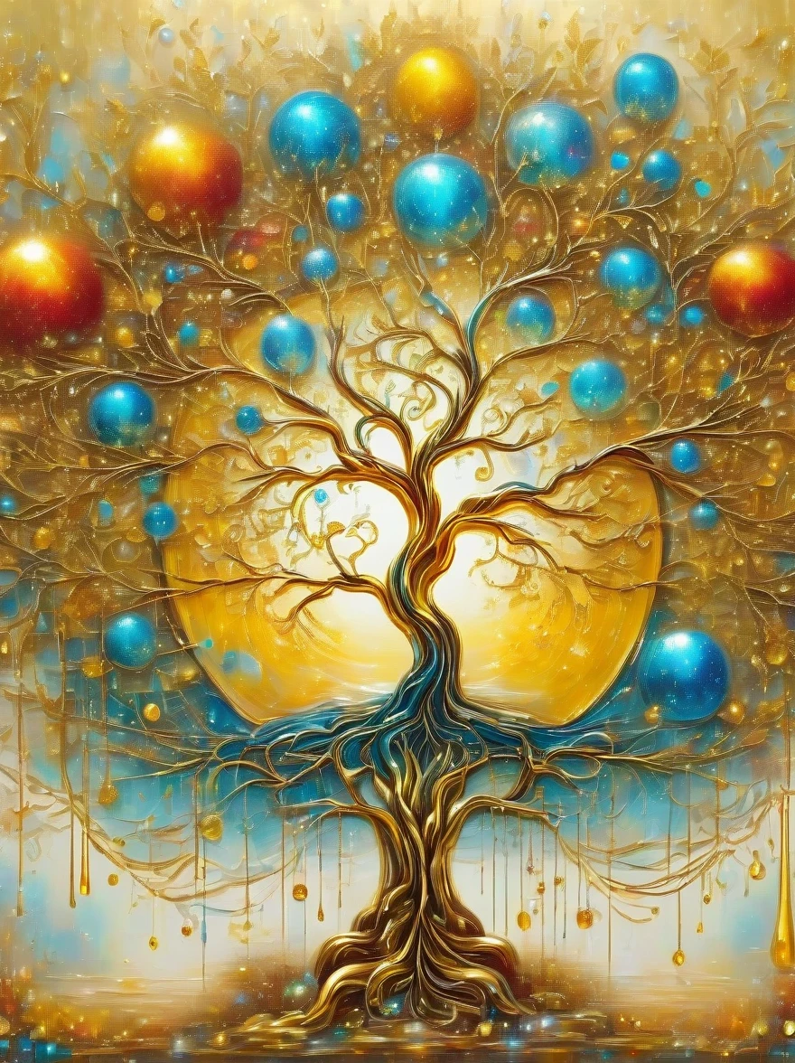 (best quality,4k,masterpiece:1.2),super detailed,lifelike:1.37,beautiful symmetrical photos,Apply with thick brush strokes and wet paint, Proportions of gold, melted wax |, visible strokes, surrounded by crystal ball, Mosaic wireframe 3d, neuroimaging, Neurons, The Tree of Life, rape, like, enthusiasm, oil painting on canvas, thick strokes, Very detailed, 8K Ultra HD, masterpiece, art station, surreal