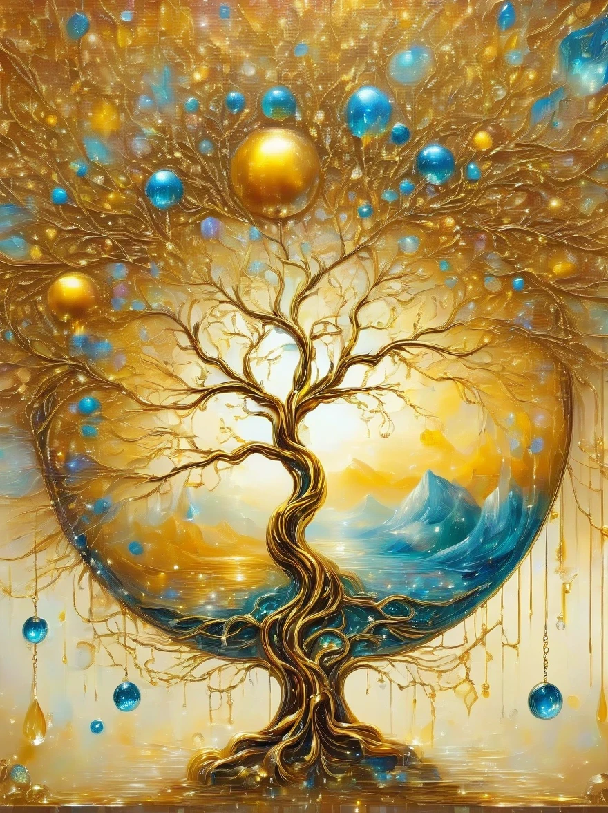 (best quality,4k,masterpiece:1.2),super detailed,lifelike:1.37,beautiful symmetrical photos,Apply with thick brush strokes and wet paint, Proportions of gold, melted wax |, visible strokes, surrounded by crystal ball, Mosaic wireframe 3d, neuroimaging, Neurons, The Tree of Life, rape, like, enthusiasm, oil painting on canvas, thick strokes, Very detailed, 8K Ultra HD, masterpiece, art station, surreal