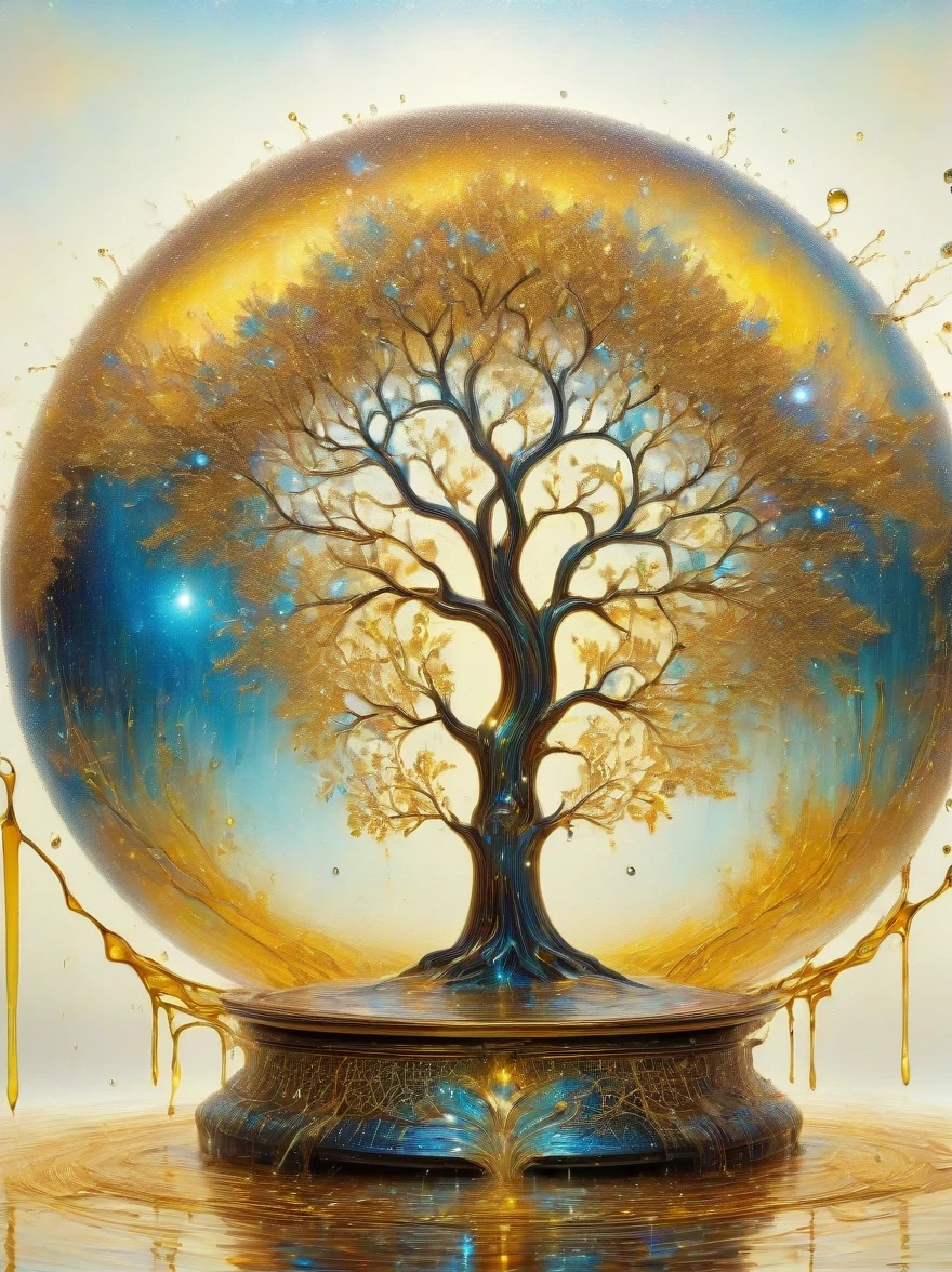 beautiful symmetrical photos,Apply with thick brush strokes and wet paint, Proportions of gold, melted wax |, visible strokes, surrounded by crystal ball, Mosaic wireframe 3d, neuroimaging, Neurons, The Tree of Life, rape, like, enthusiasm, oil painting on canvas, thick strokes, Very detailed, 8K Ultra HD, masterpiece, art station, surreal