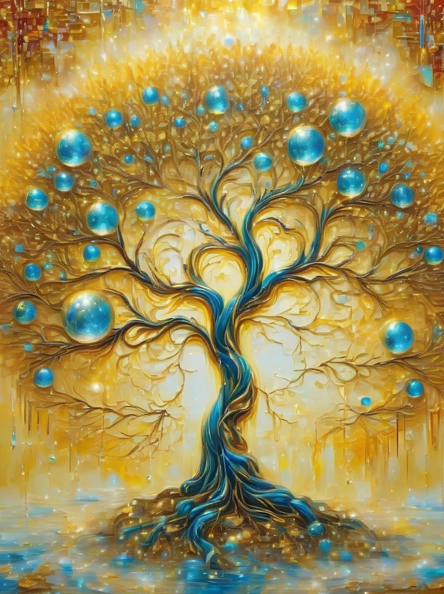 (best quality,4k,masterpiece:1.2),super detailed,lifelike:1.37,beautiful symmetrical photos,Apply with thick brush strokes and wet paint, Proportions of gold, melted wax |, visible strokes, surrounded by crystal ball, Mosaic wireframe 3d, neuroimaging, Neurons, The Tree of Life, rape, like, enthusiasm, oil painting on canvas, thick strokes, Very detailed, 8K Ultra HD, masterpiece, art station, surreal