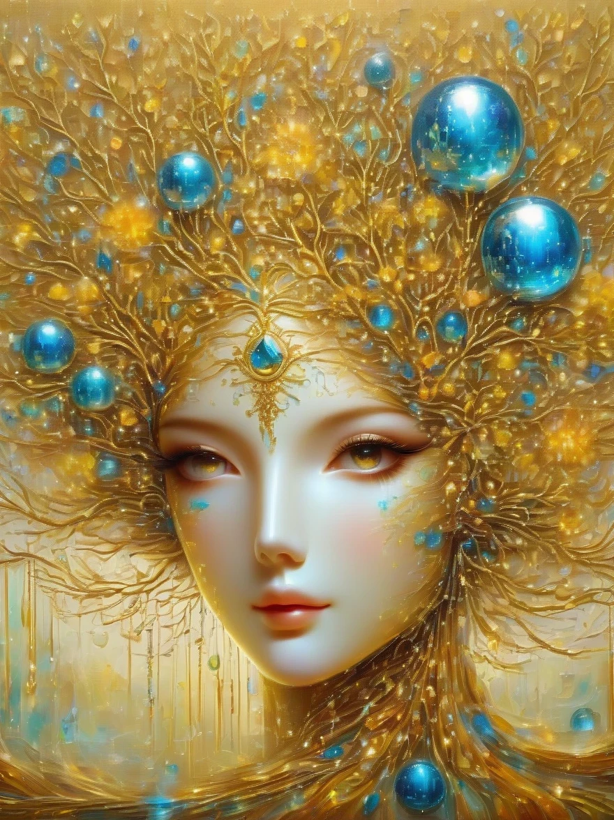 (best quality,4k,masterpiece:1.2),super detailed,lifelike:1.37,beautiful symmetrical photos,Apply with thick brush strokes and wet paint, Proportions of gold, melted wax |, visible strokes, surrounded by crystal ball, Mosaic wireframe 3d, neuroimaging, Neurons, The Tree of Life, rape, like, enthusiasm, oil painting on canvas, thick strokes, Very detailed, 8K Ultra HD, masterpiece, art station, surreal